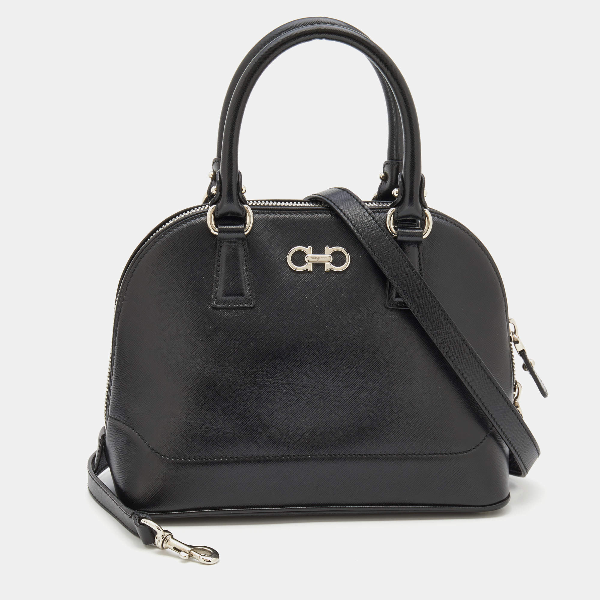 Pre Owned Salvatore Ferragamo Black Saffiano Leather Darina Satchel