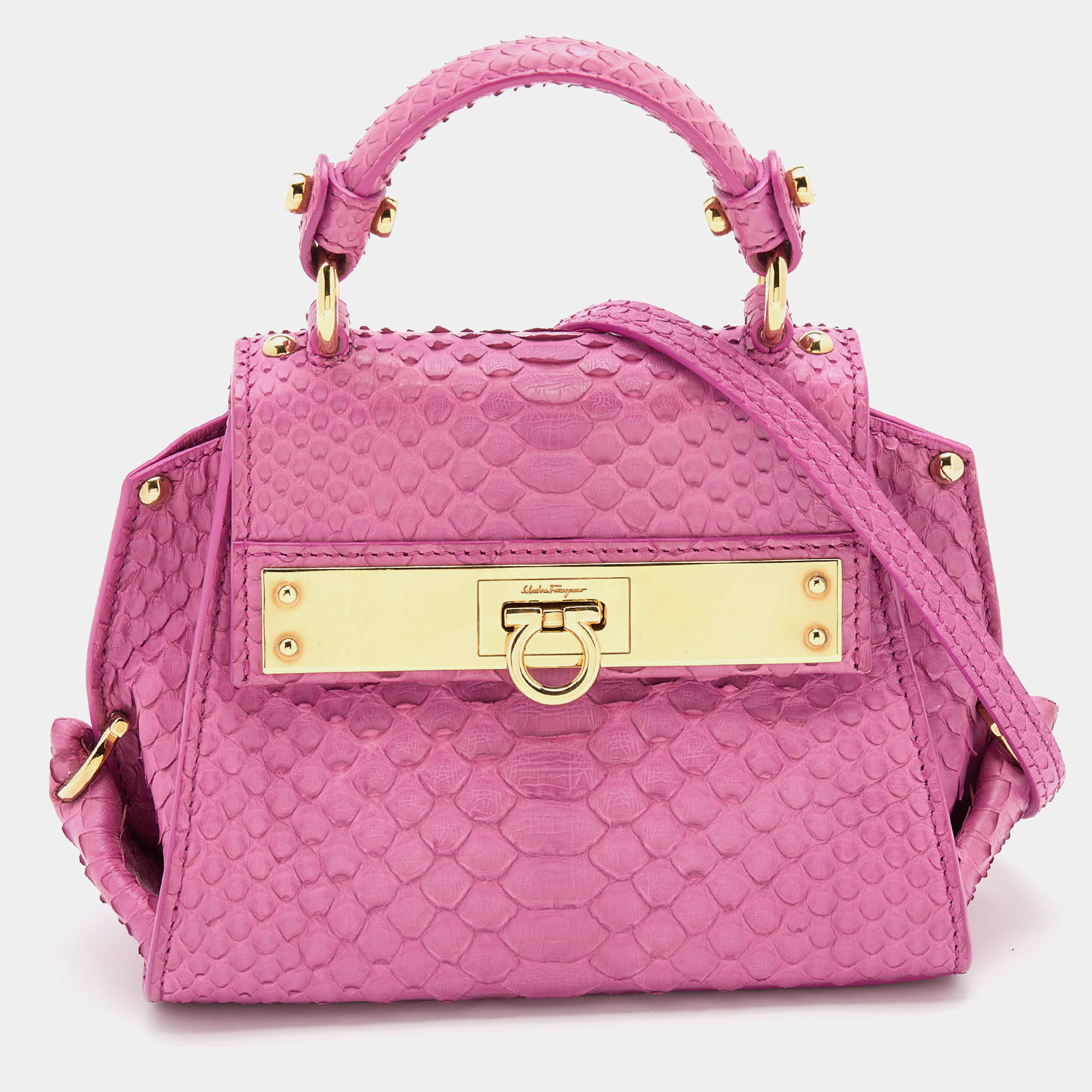 مملوكة مسبقًا Salvatore Ferragamo Pink Python Mini Sofia Top Handle Bag