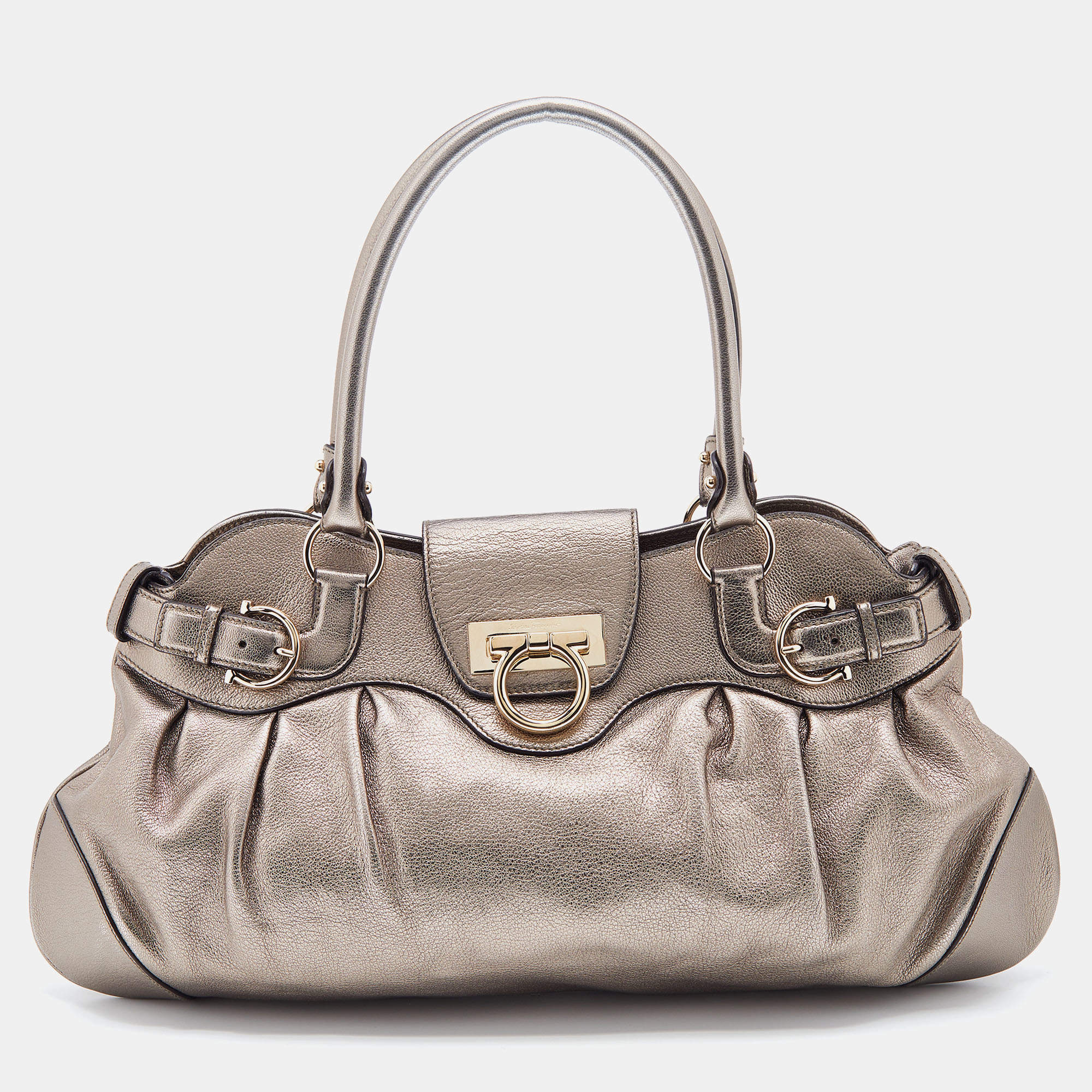 Pre Owned Salvatore Ferragamo Metallic Leather Marisa Satchel