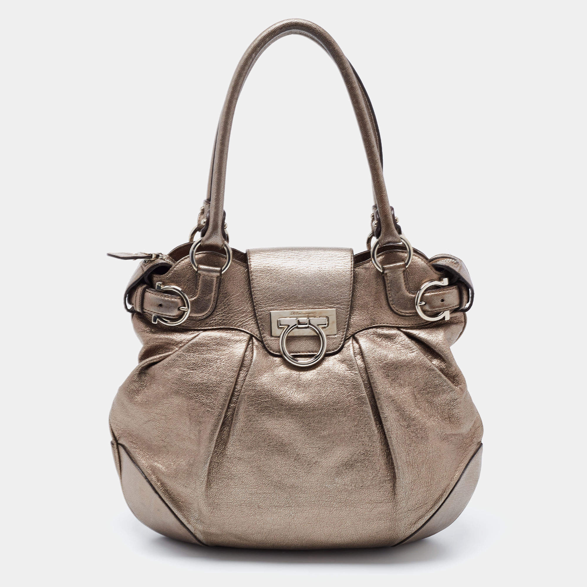 Pre Owned Salvatore Ferragamo Metallic Leather Marisa Hobo