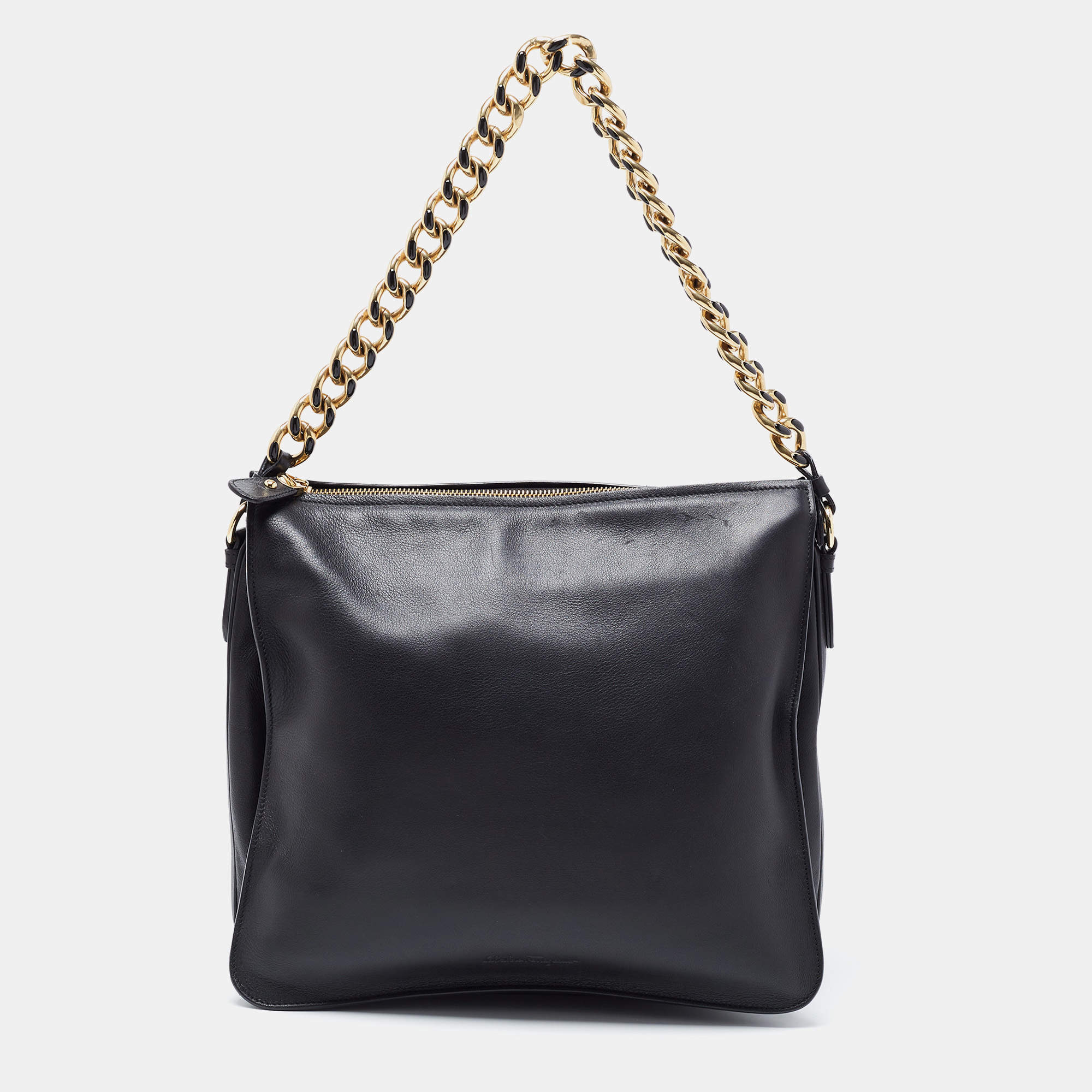Pre Owned Salvatore Ferragamo Black Leather Chain Shoulder Bag