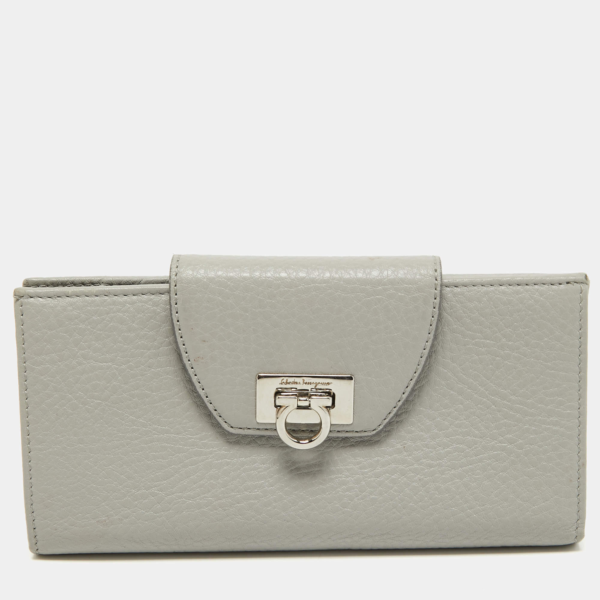 Pre Owned حافظة بطاقات سالفاتوري فيراغامو جلد بني بقلاب مزين غانسيو