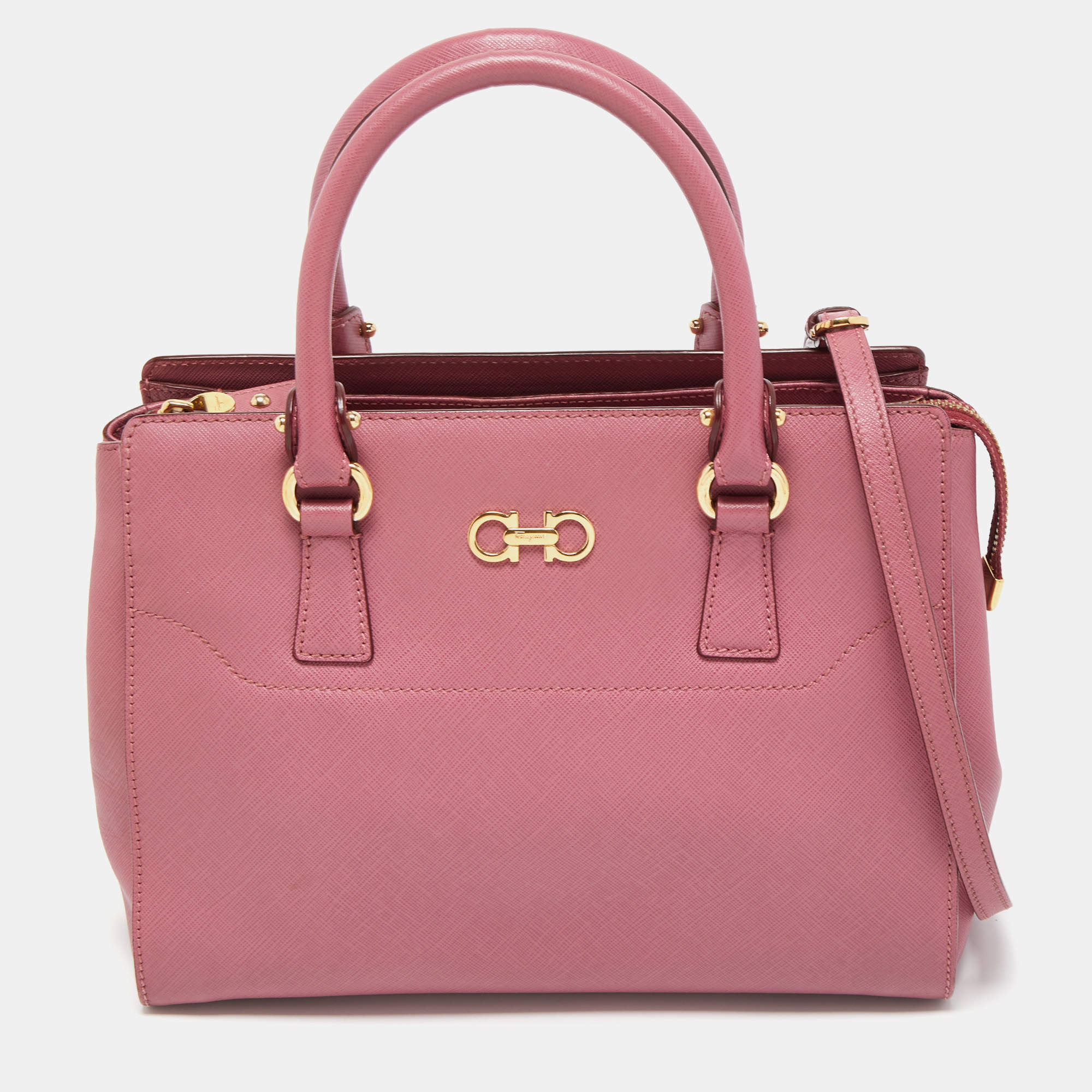 Salvatore Ferragamo Dark Pink Leather Beky Tote