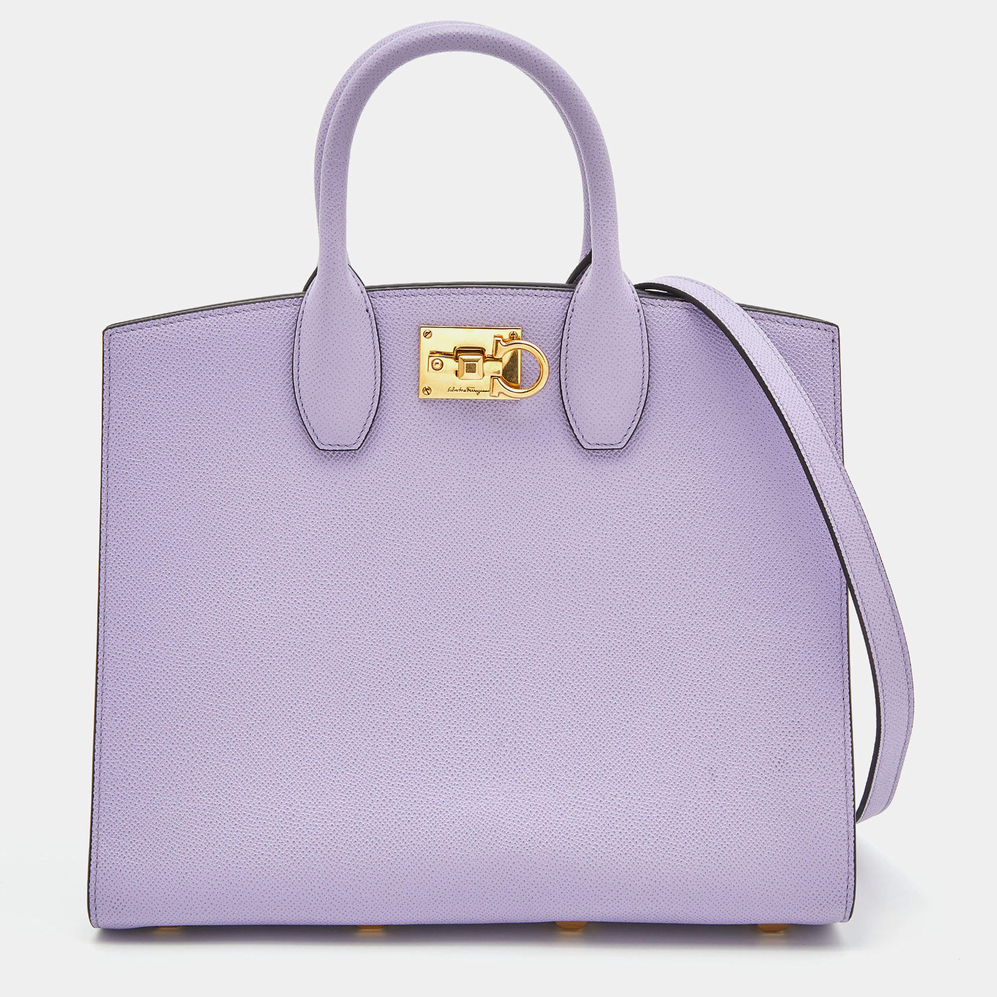 Pre Owned Salvatore Ferragamo Purple Leather Medium Studio Tote