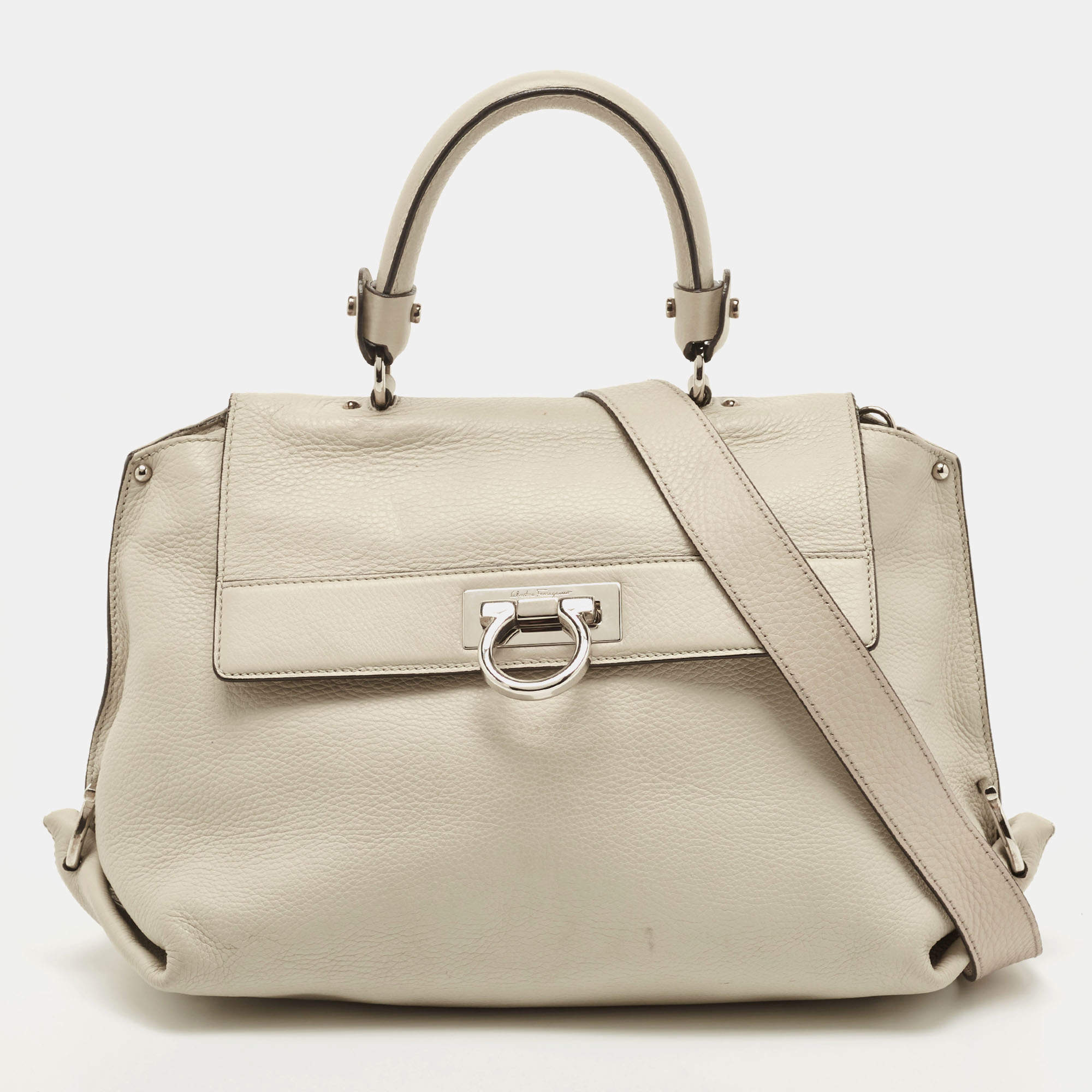 Salvatore Ferragamo Cream Leather Medium Sofia Top Handle Bag