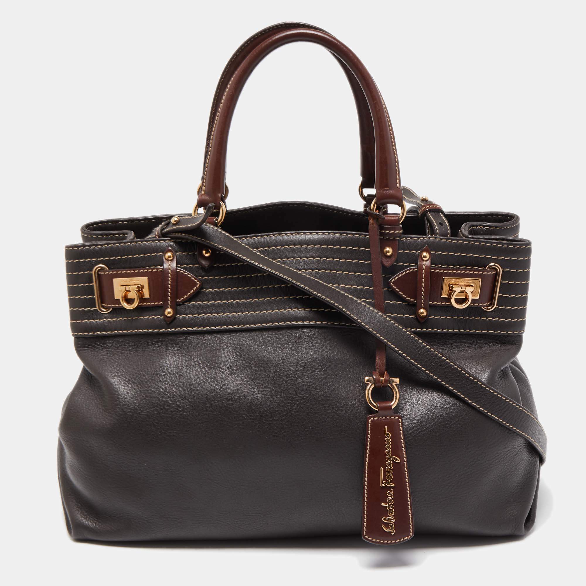 مملوكة مسبقًا Salvatore Ferragamo Choco Brown Leather Tote