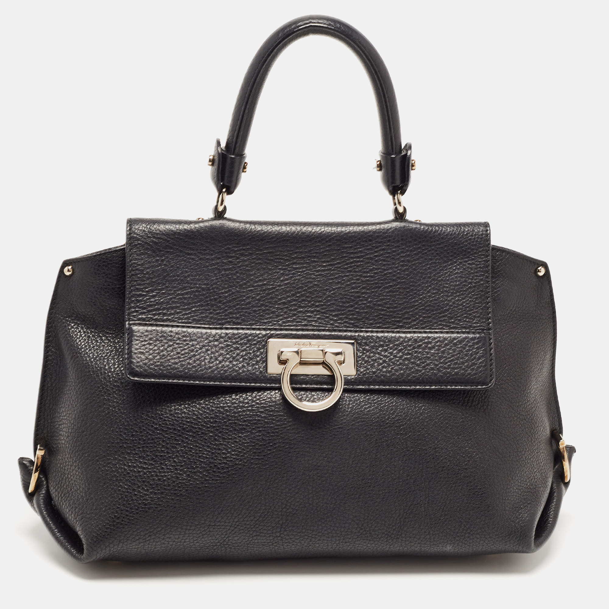 Pre Owned Salvatore Ferragamo Black Leather Medium Sofia Top Handle Bag