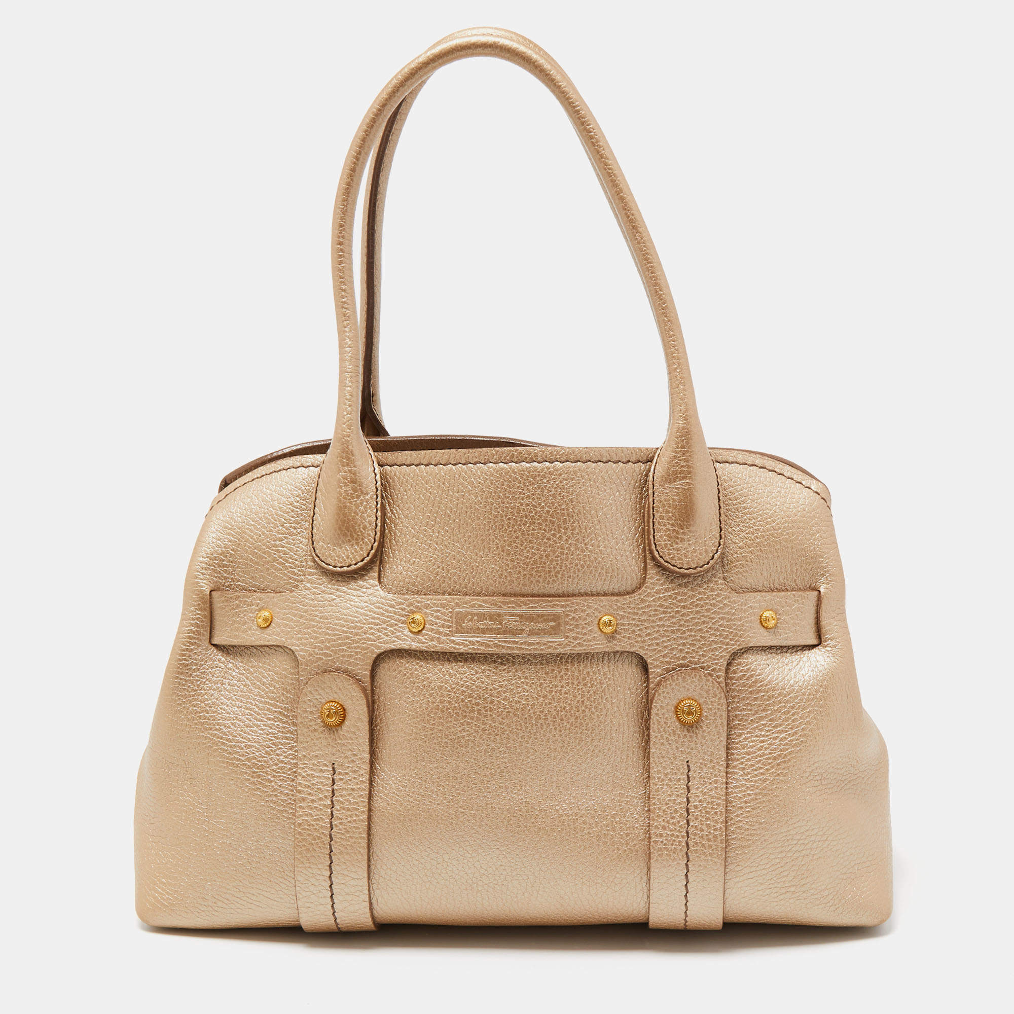 مملوكة مسبقًا Salvatore Ferragamo Gold Leather Satchel