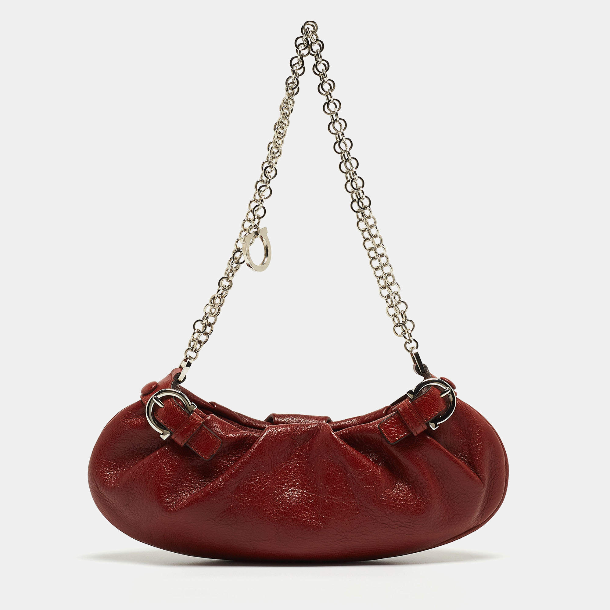 Pre Owned Salvatore Ferragamo Brown Leather Chain Pochette