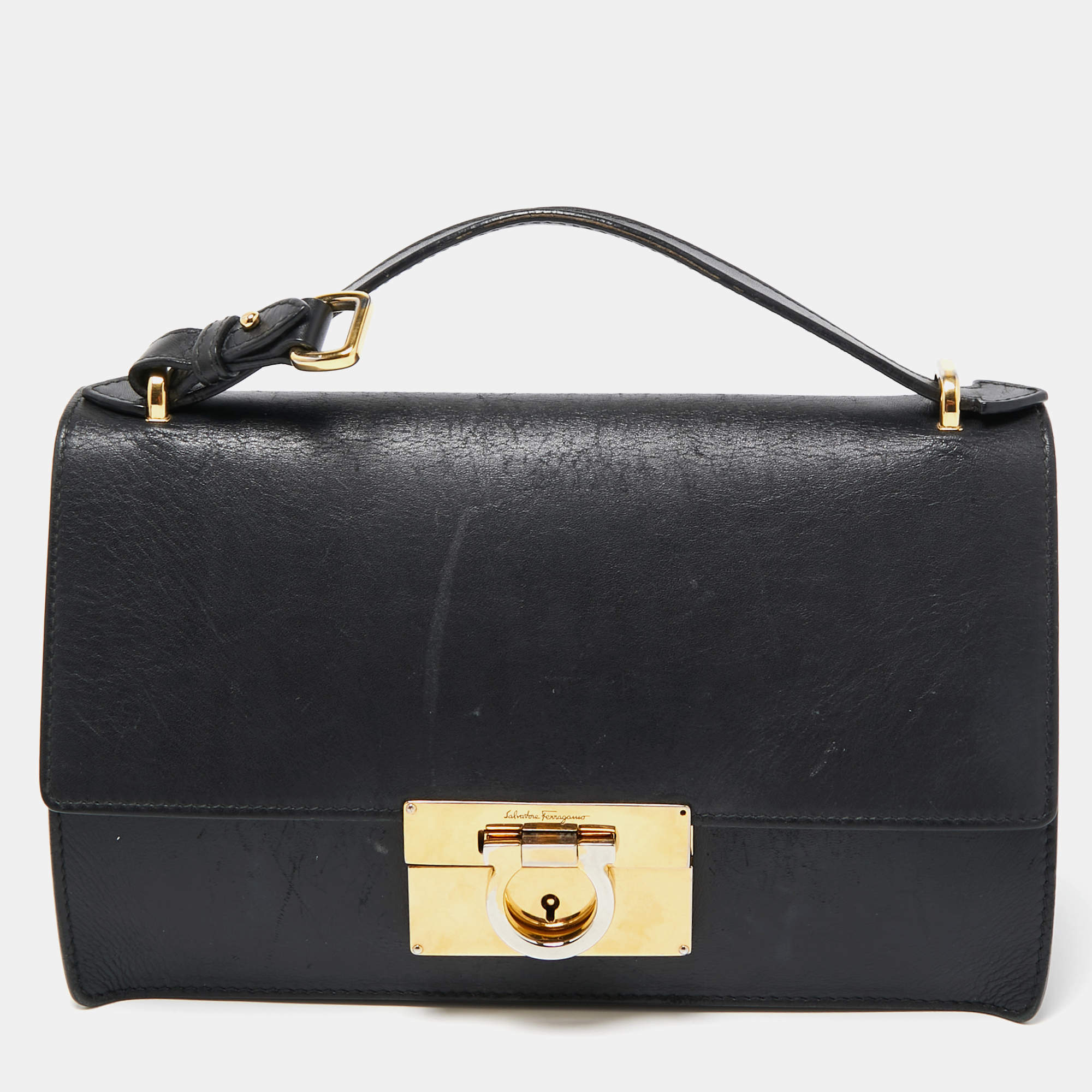Pre Owned Salvatore Ferragamo Black Leather Aileen Shoulder Bag