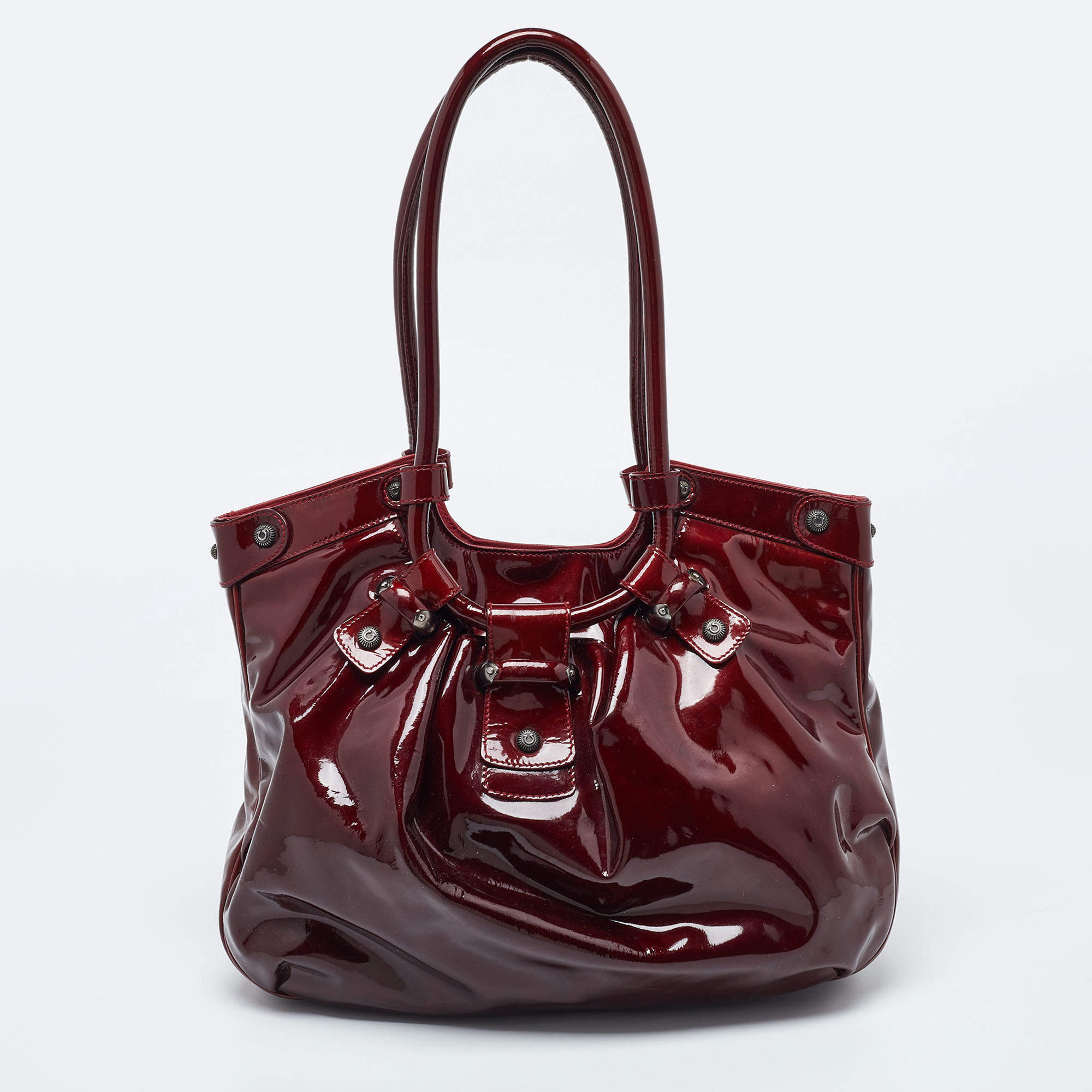 Salvatore Ferragamo Maroon Patent Leather Gancini Hobo