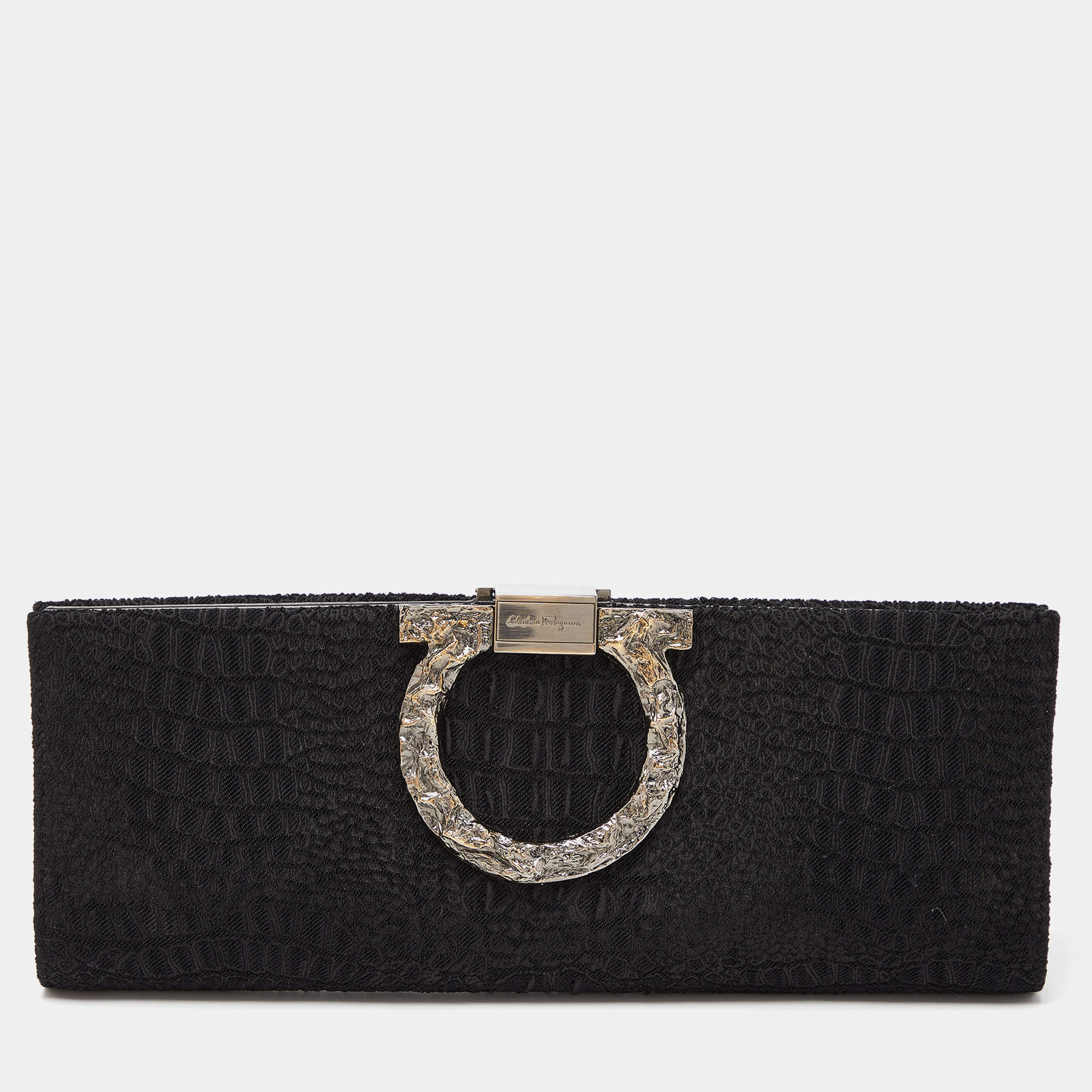 Pre Owned Salvatore Ferragamo Black Fabric Musa Gancini Clutch