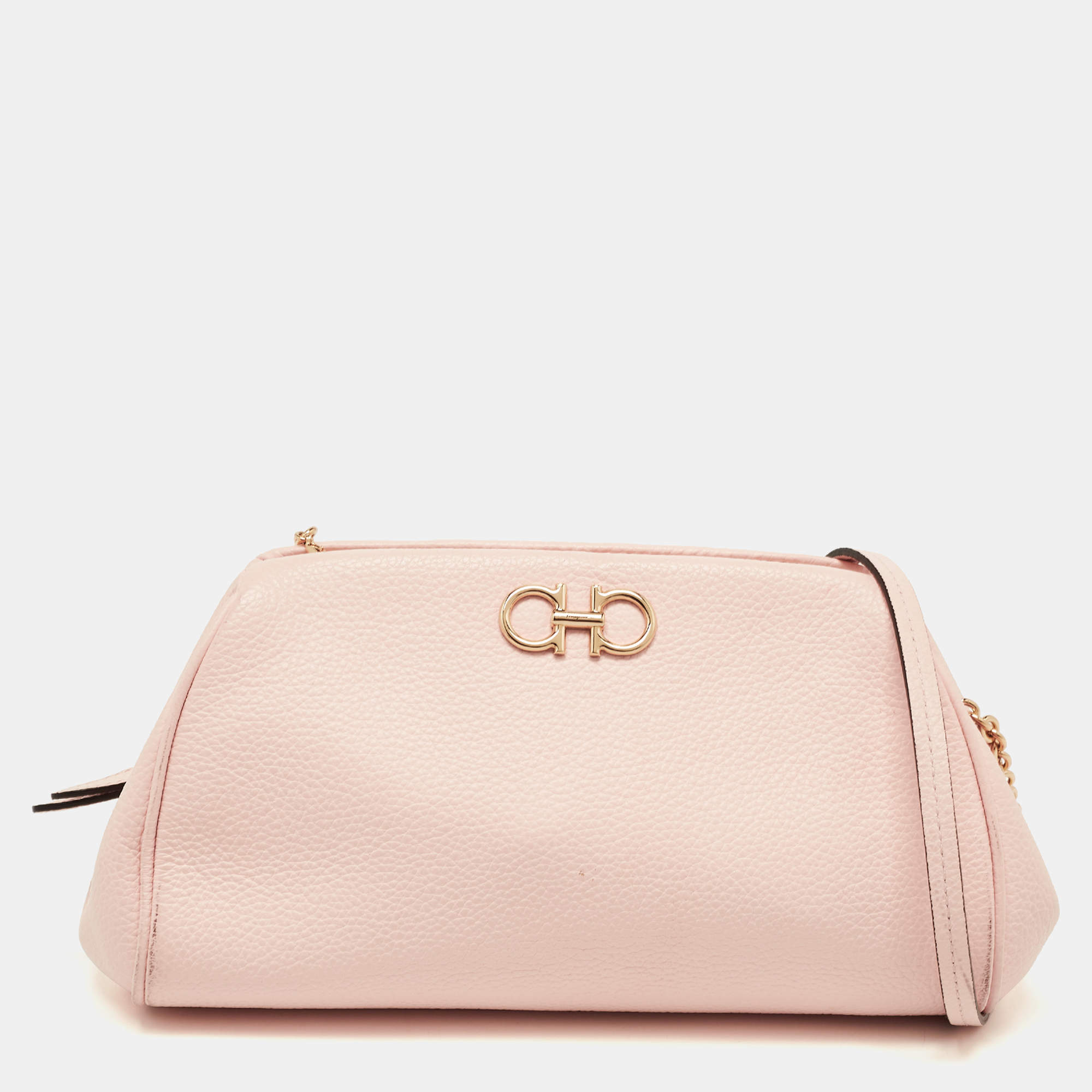 Pre Owned Salvatore Ferragamo Pink Leather Gancini Crossbody Bag