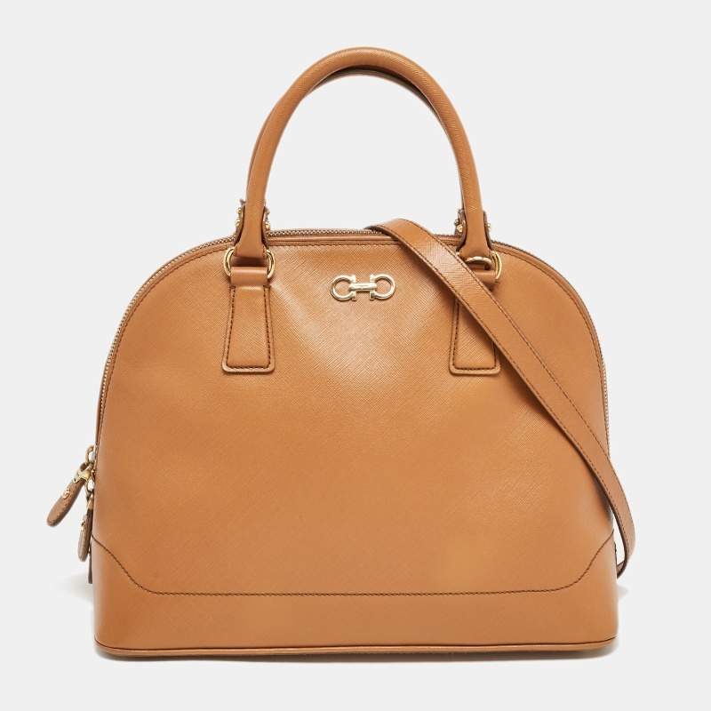 Pre Owned Salvatore Ferragamo Brown Saffiano Leather Darina Satchel