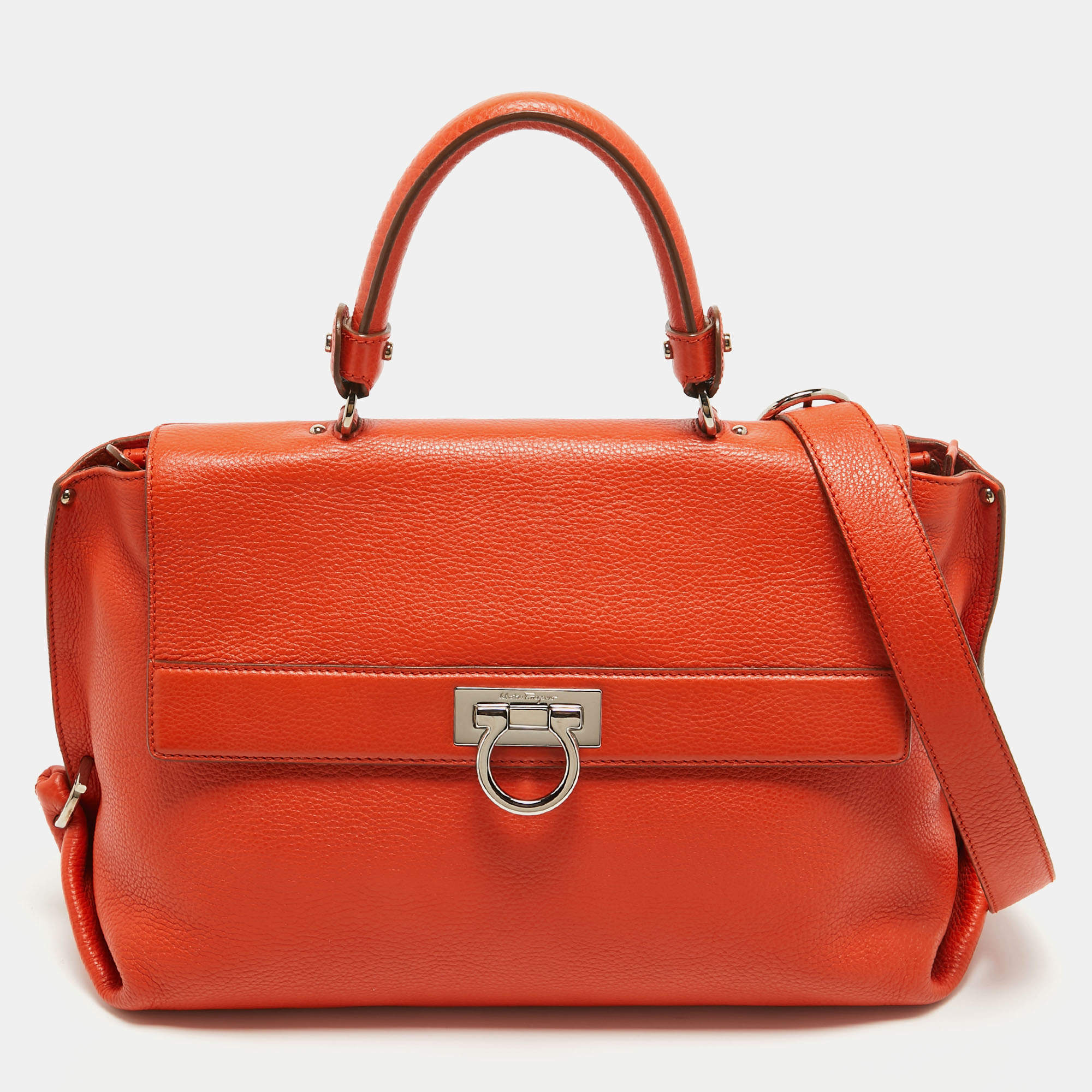 Pre Owned Salvatore Ferragamo Orange Leather Large Sofia Top Handle Bag