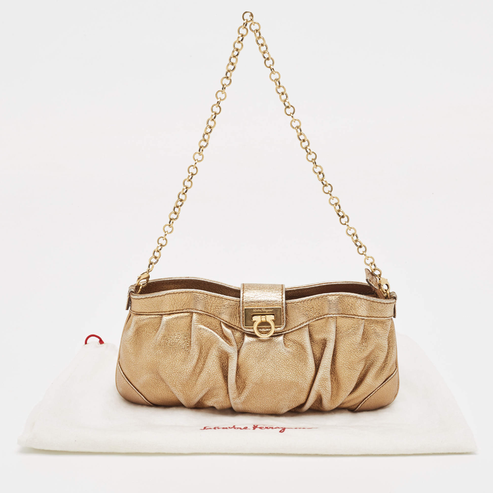 Salvatore Ferragamo Gold Leather Chain Clutch Salvatore Ferragamo TLC