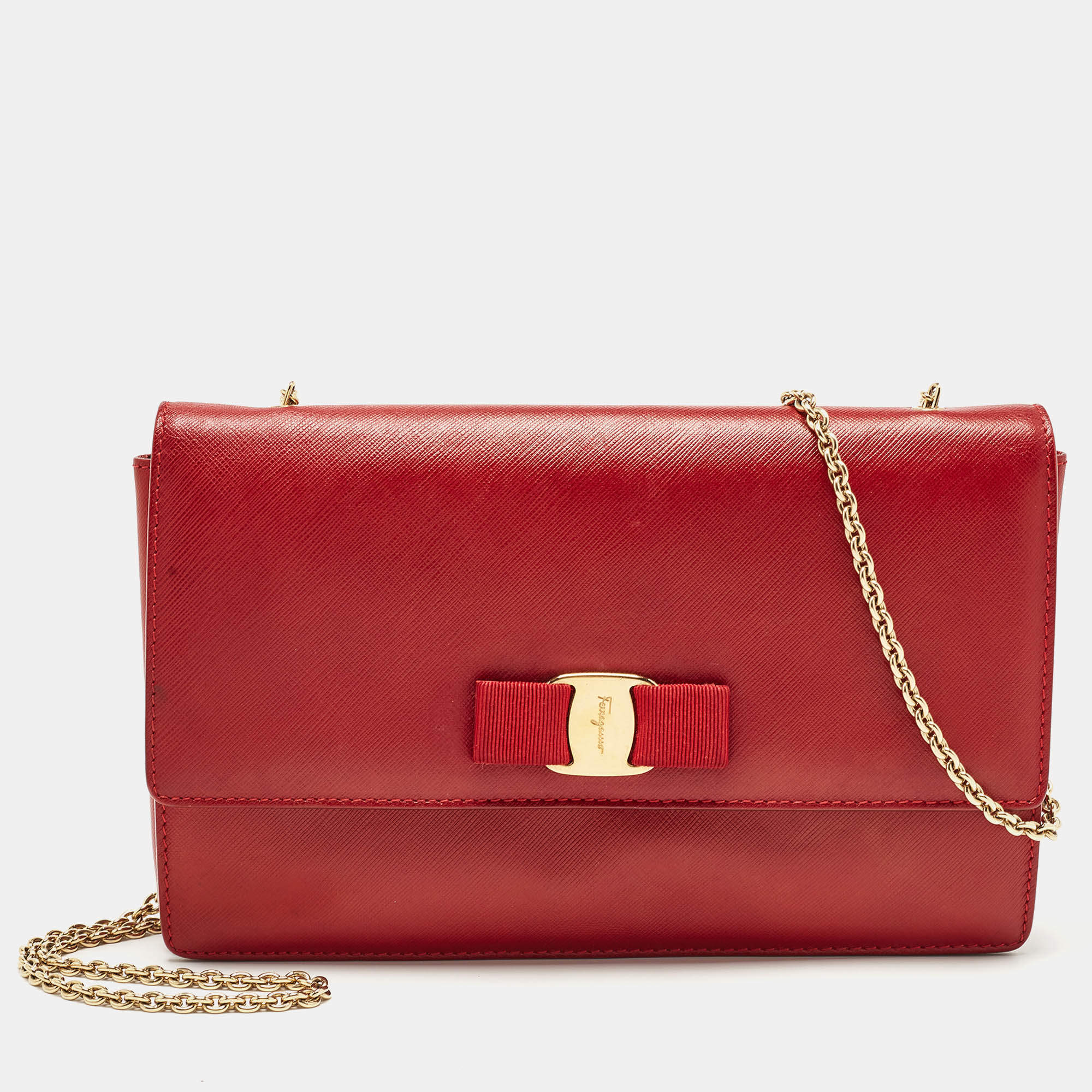 Pre Owned Salvatore Ferragamo Red Leather Miss Vara Shoulder Bag