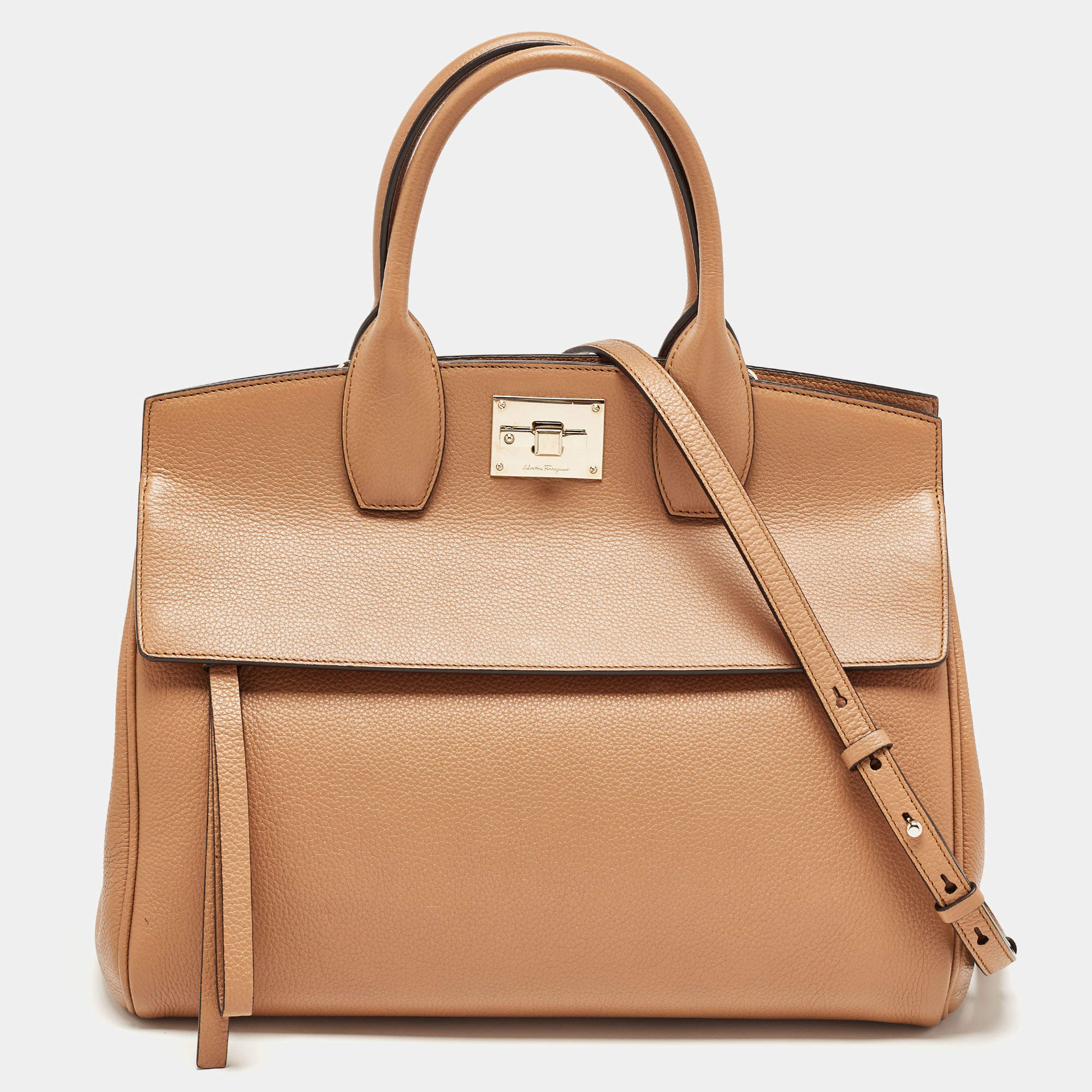 Pre Owned Salvatore Ferragamo Brown Leather Medium Studio Tote