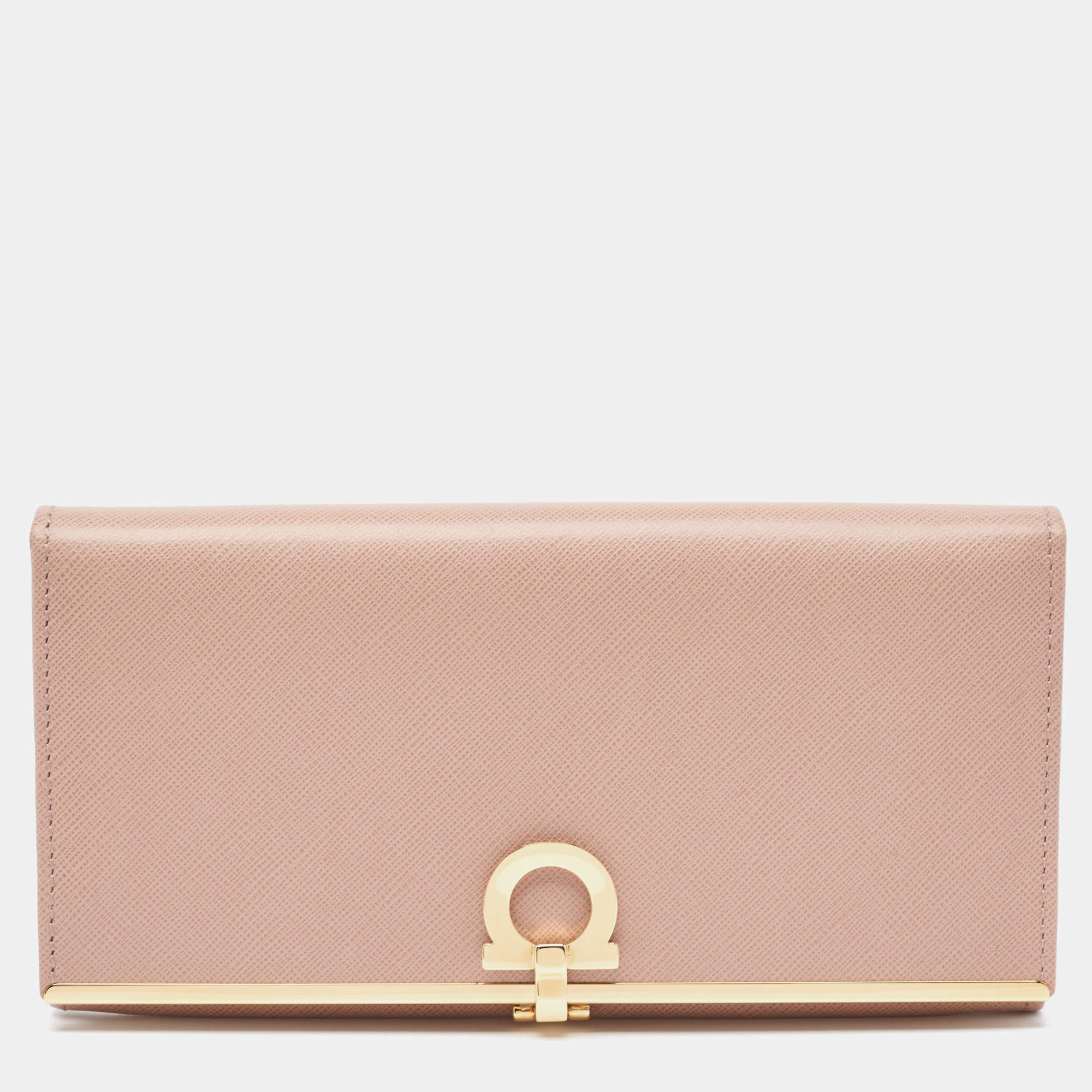 Pre Owned Salvatore Ferragamo Dusty Pink Leather Gancini Icona Continental Wallet