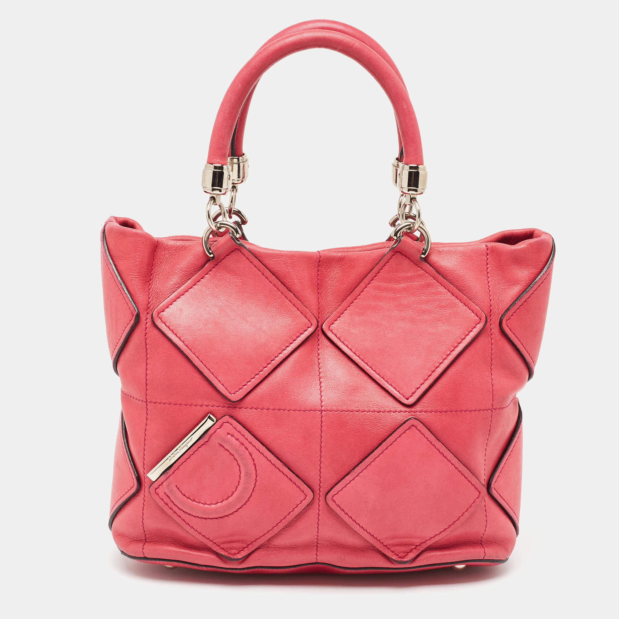 Pre Owned Salvatore Ferragamo Pink Leather Oragami Tote