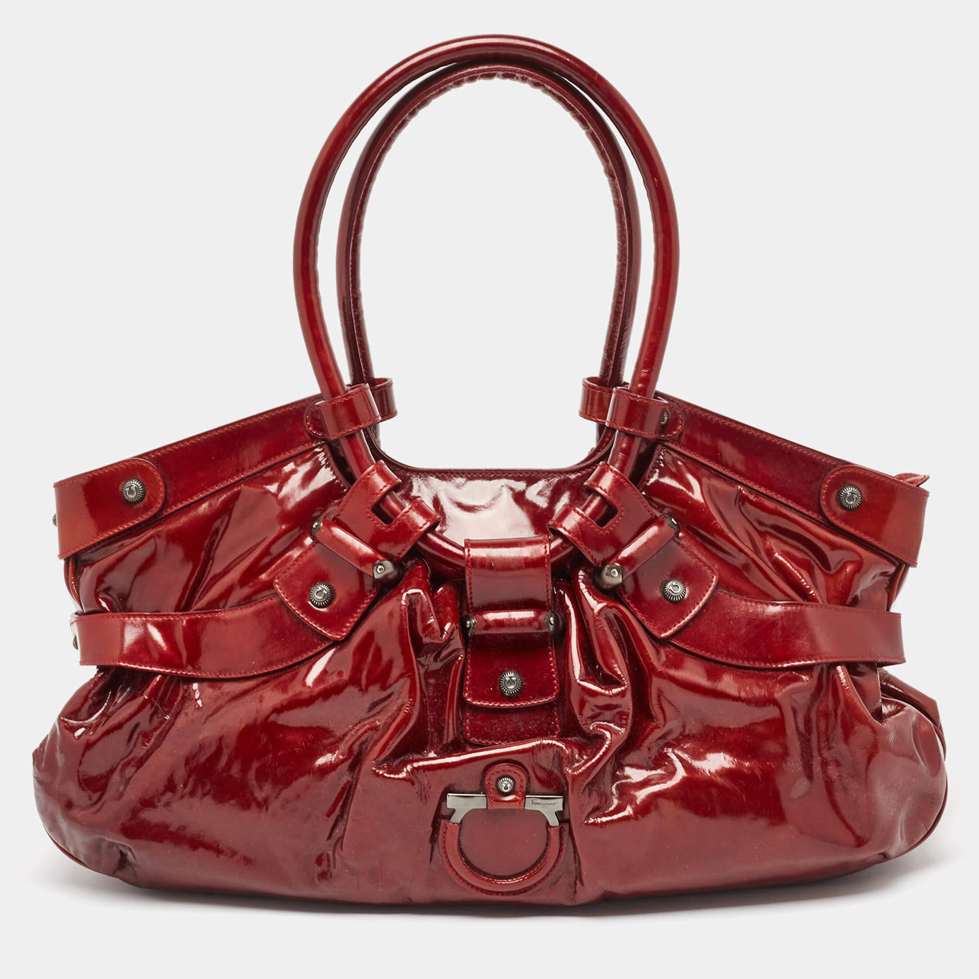 Salvatore Ferragamo Red Patent Leather Celtico Hobo