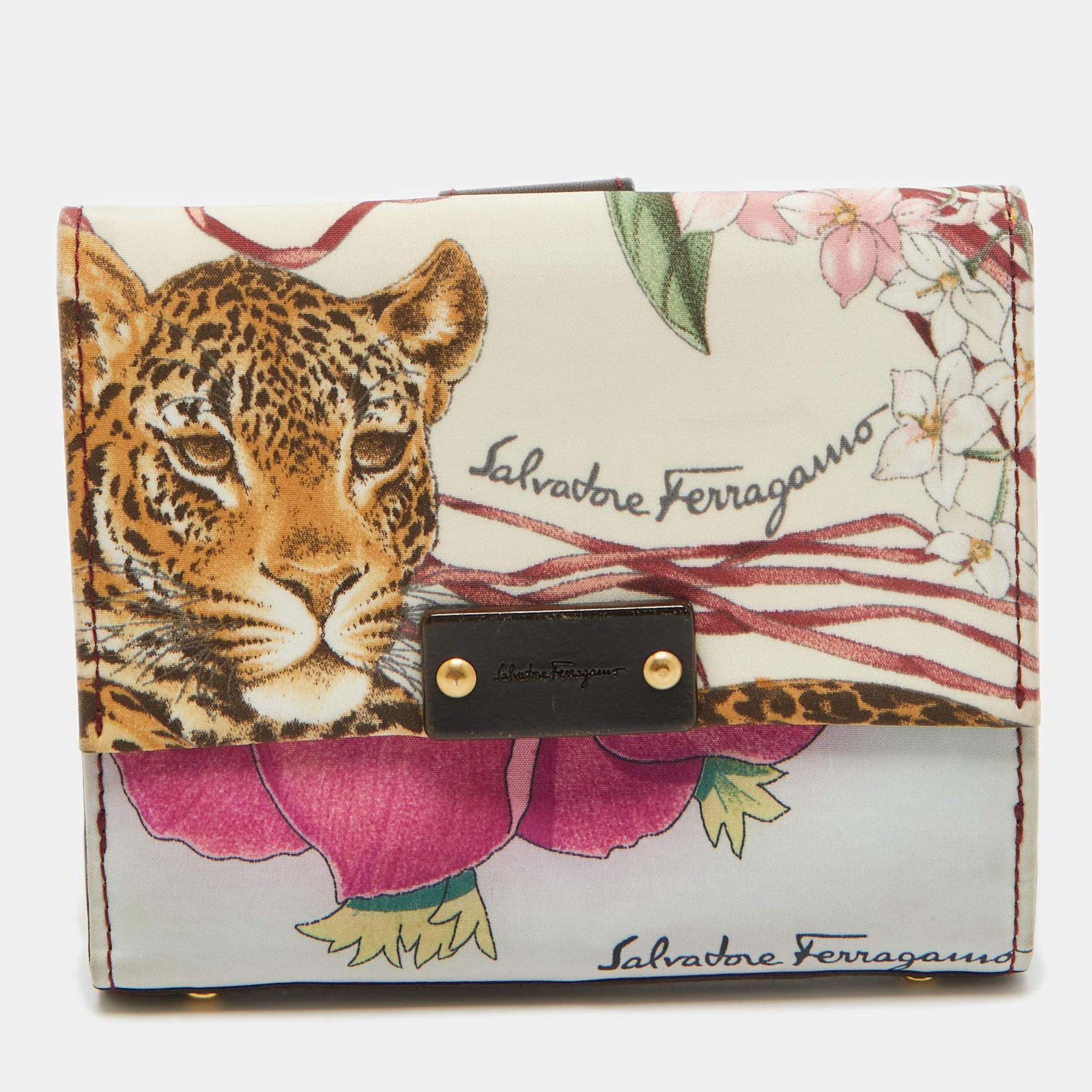 Pre Owned Salvatore Ferragamo Multicolor Fabric and Leather Jungle French Wallet