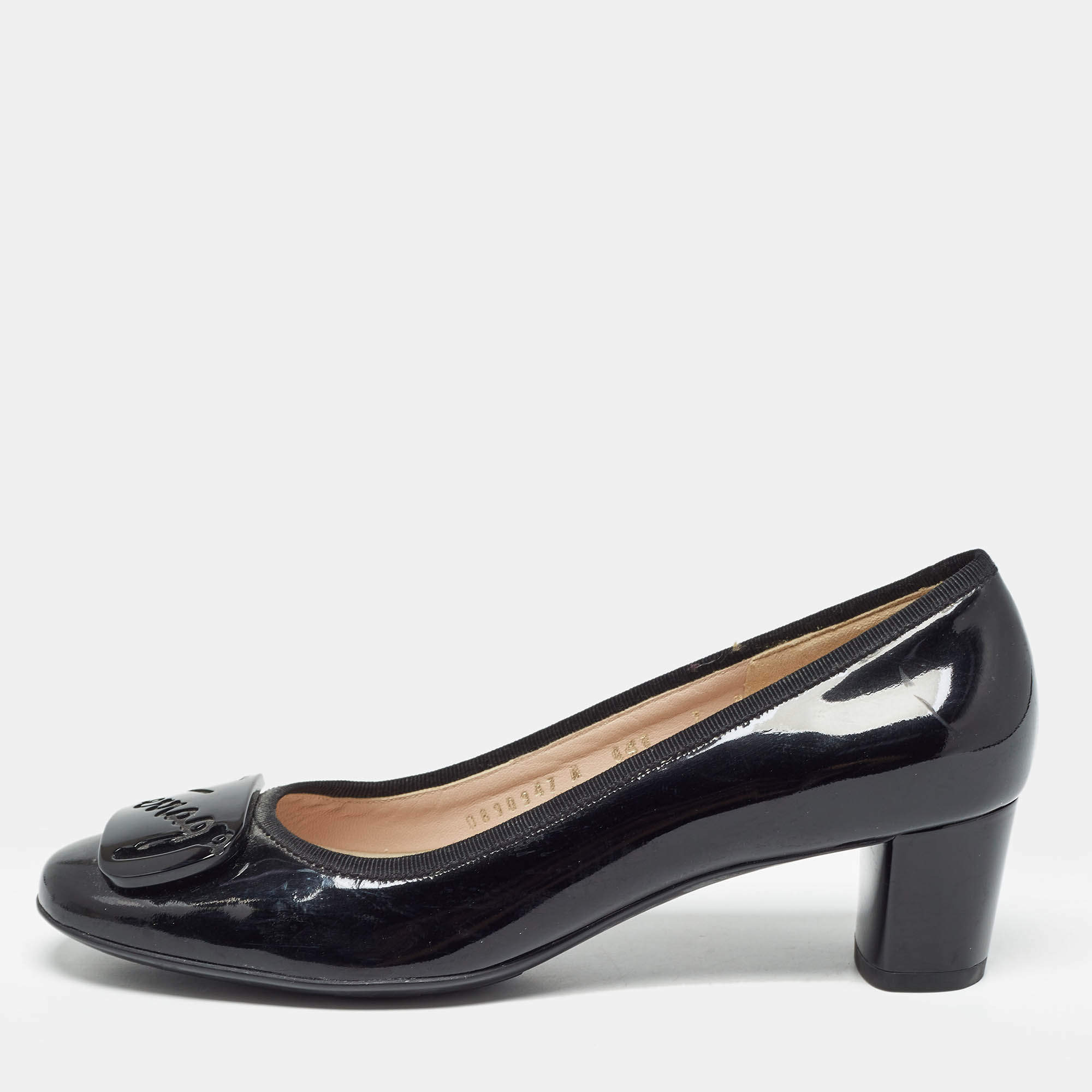 Salvatore Ferragamo Black Patent Leather Pumps Size 37.5