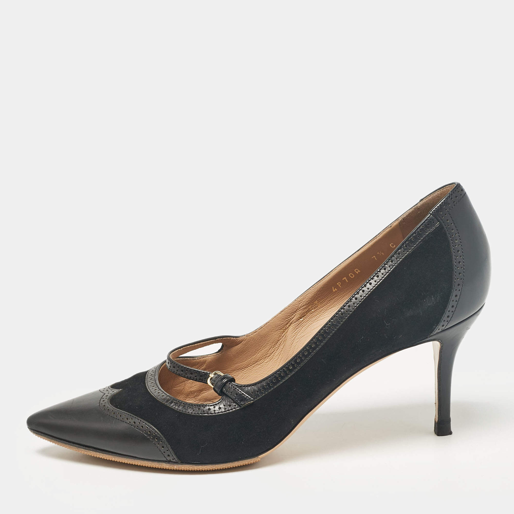 Salvatore Ferragamo Black Leather and Suede Pumps Size 38