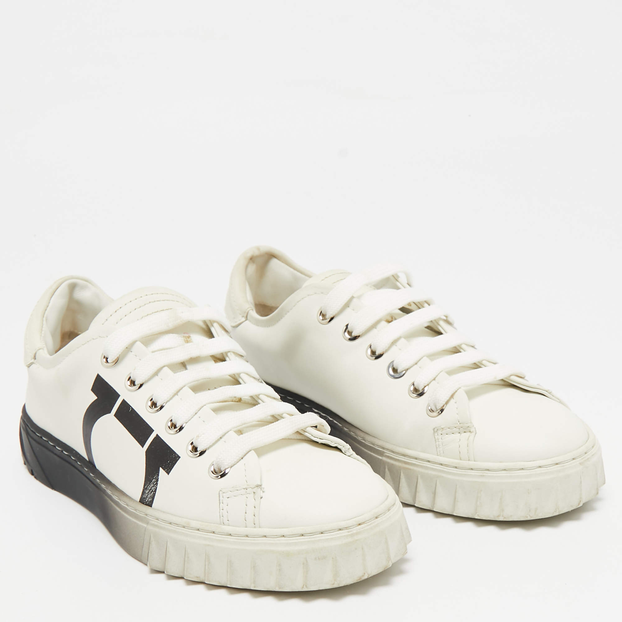 Salvatore Ferragamo White Leather Cube 8 Logo Sneakers Size
