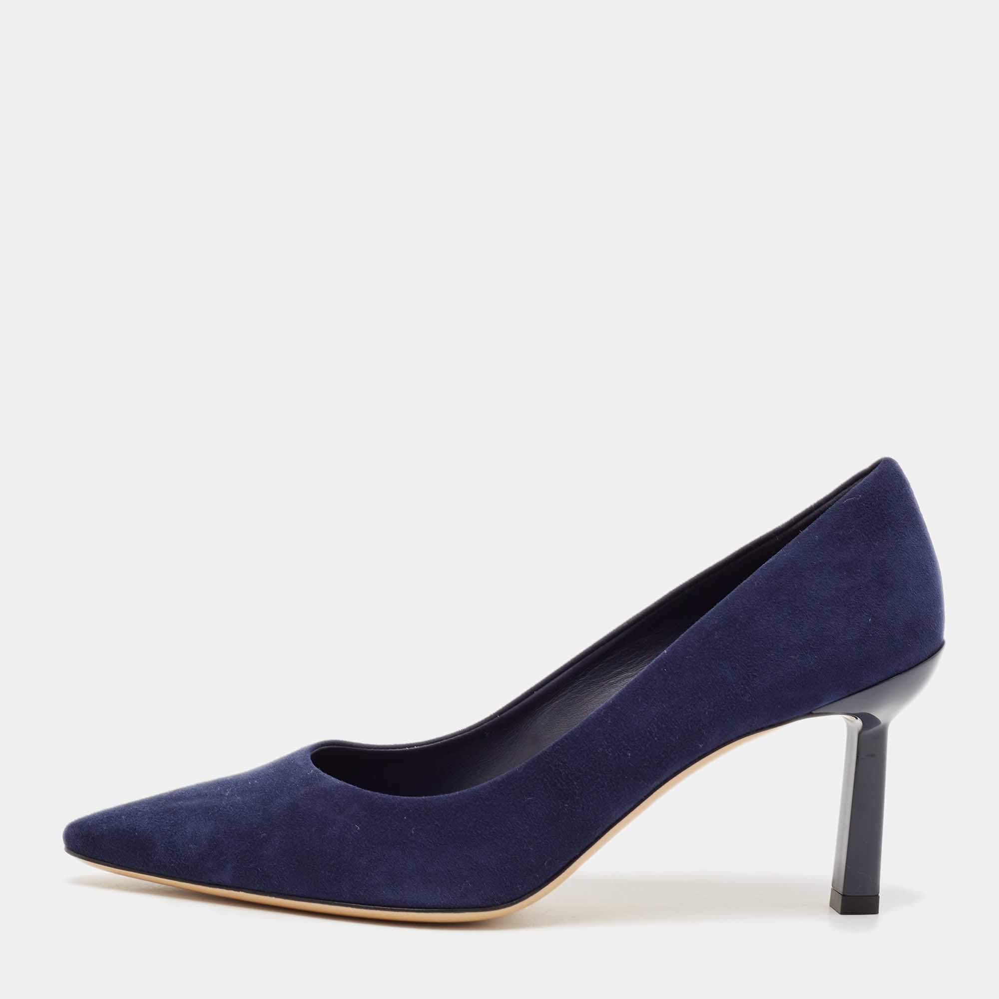 Pre Owned Salvatore Ferragamo Navy Blue Suede Pointed Toe Pumps Size 39.5