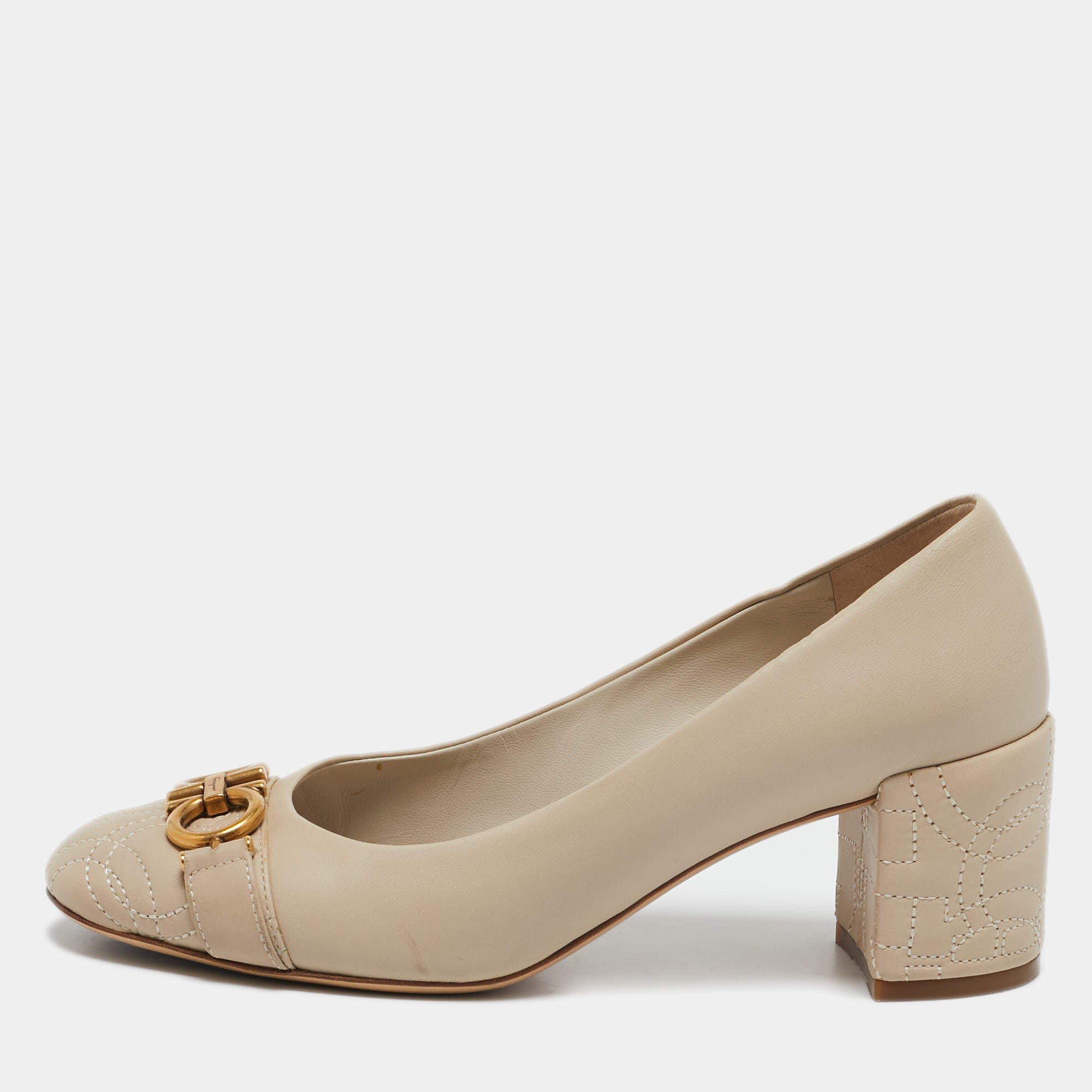 Salvatore Ferragamo Grey Leather Loafer Pumps Size 36.5