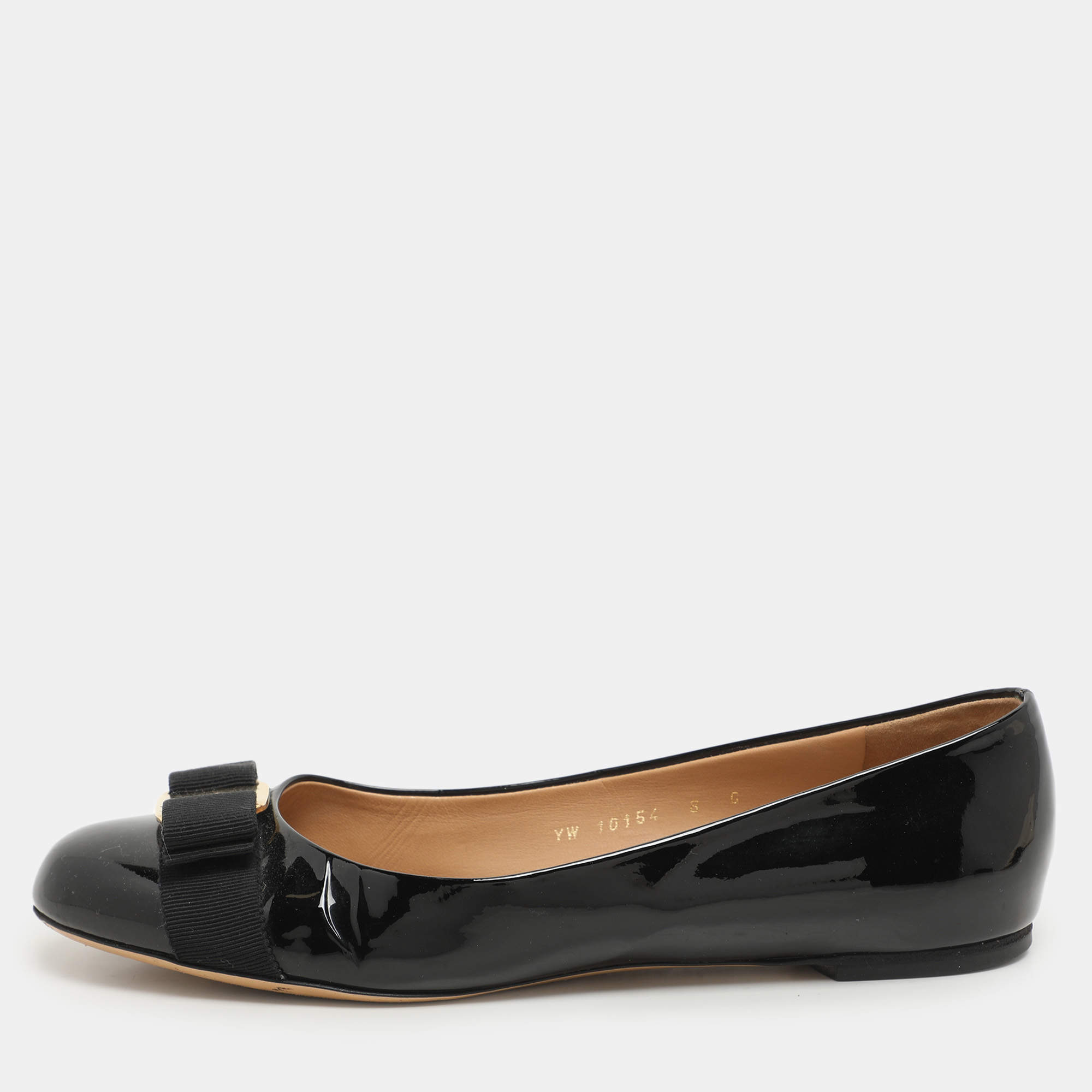 Pre Owned Salvatore Ferragamo Patent Leather Varina Ballet Flats Size 38.5