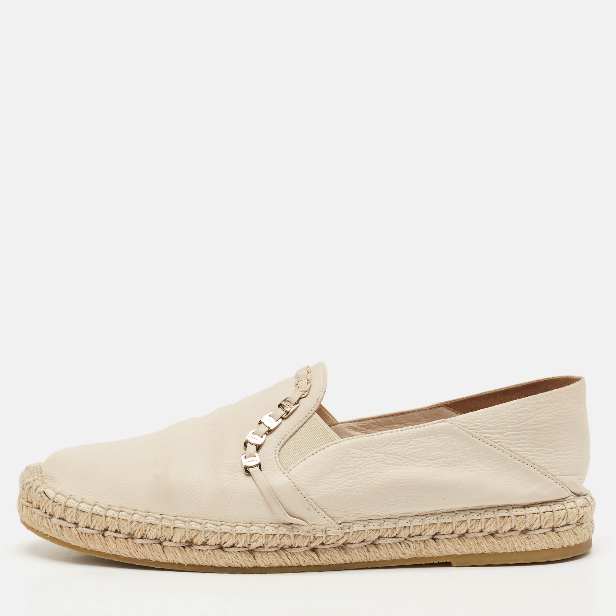 Salvatore Ferragamo Cream Leather Chain Espadrille Flats Size 39.5