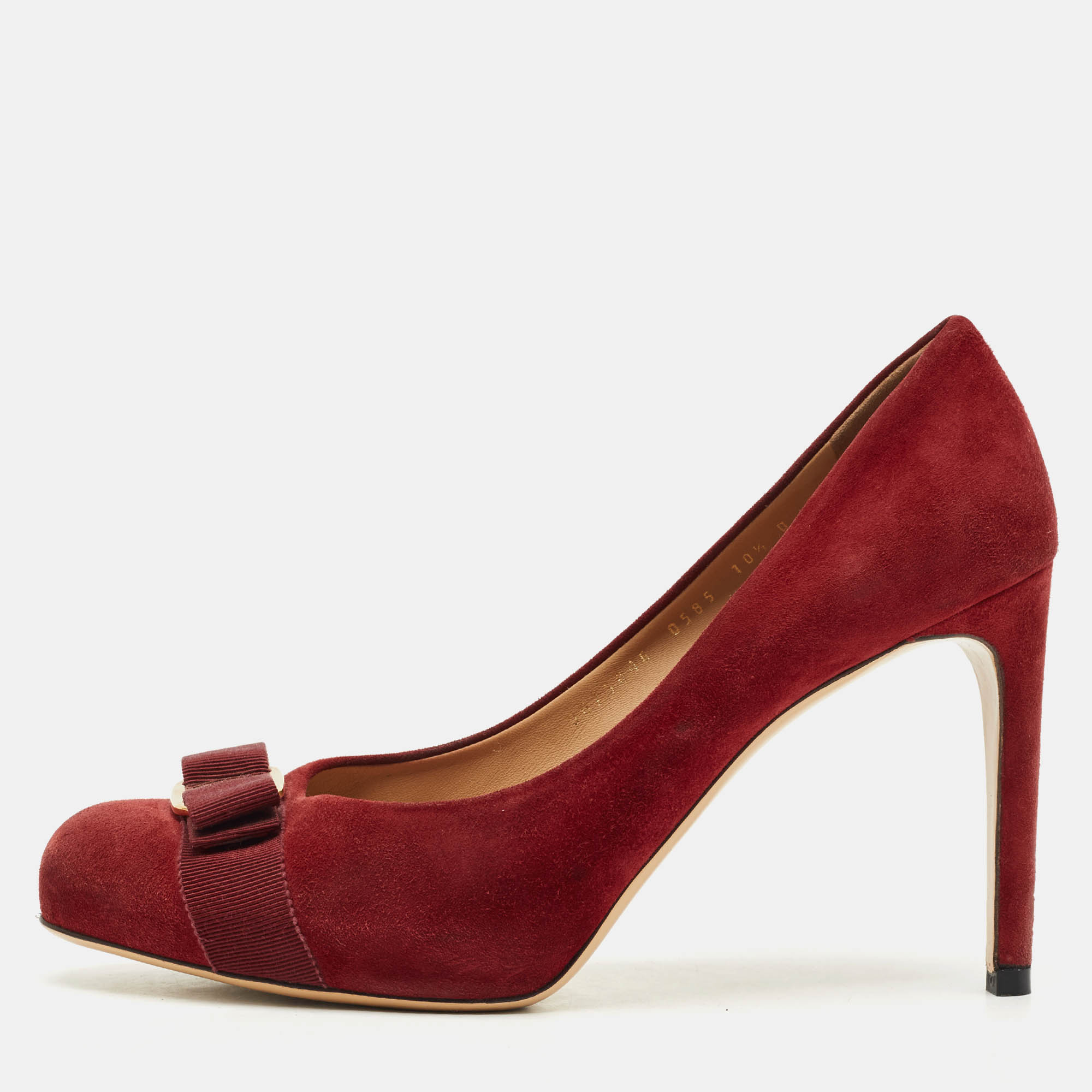 Pre Owned Salvatore Ferragamo Dark Red Suede Pimpa Vara Bow Platform Pumps Size 41