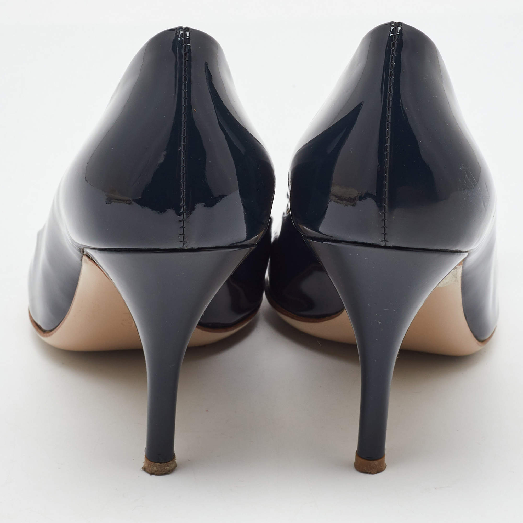Salvatore Ferragamo Black Patent Leather Alice Block Heel