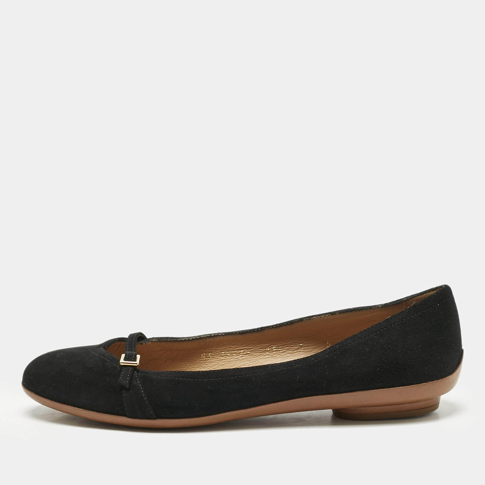 Pre Owned Salvatore Ferragamo Black Suede Audrey Ballet Flats Size 37.5