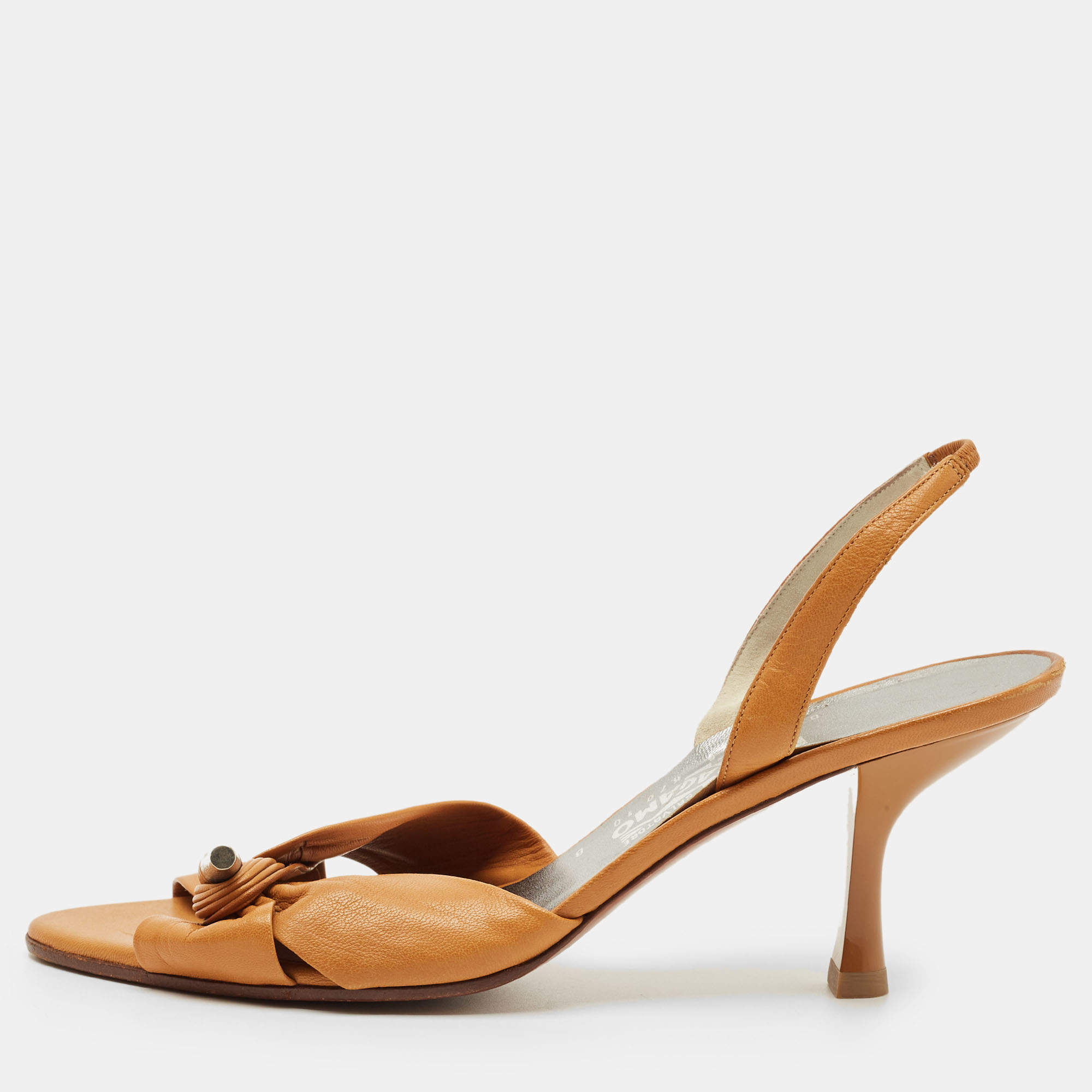 Pre Owned Salvatore Ferragamo Brown Leather Slingback Sandals Size 40.5