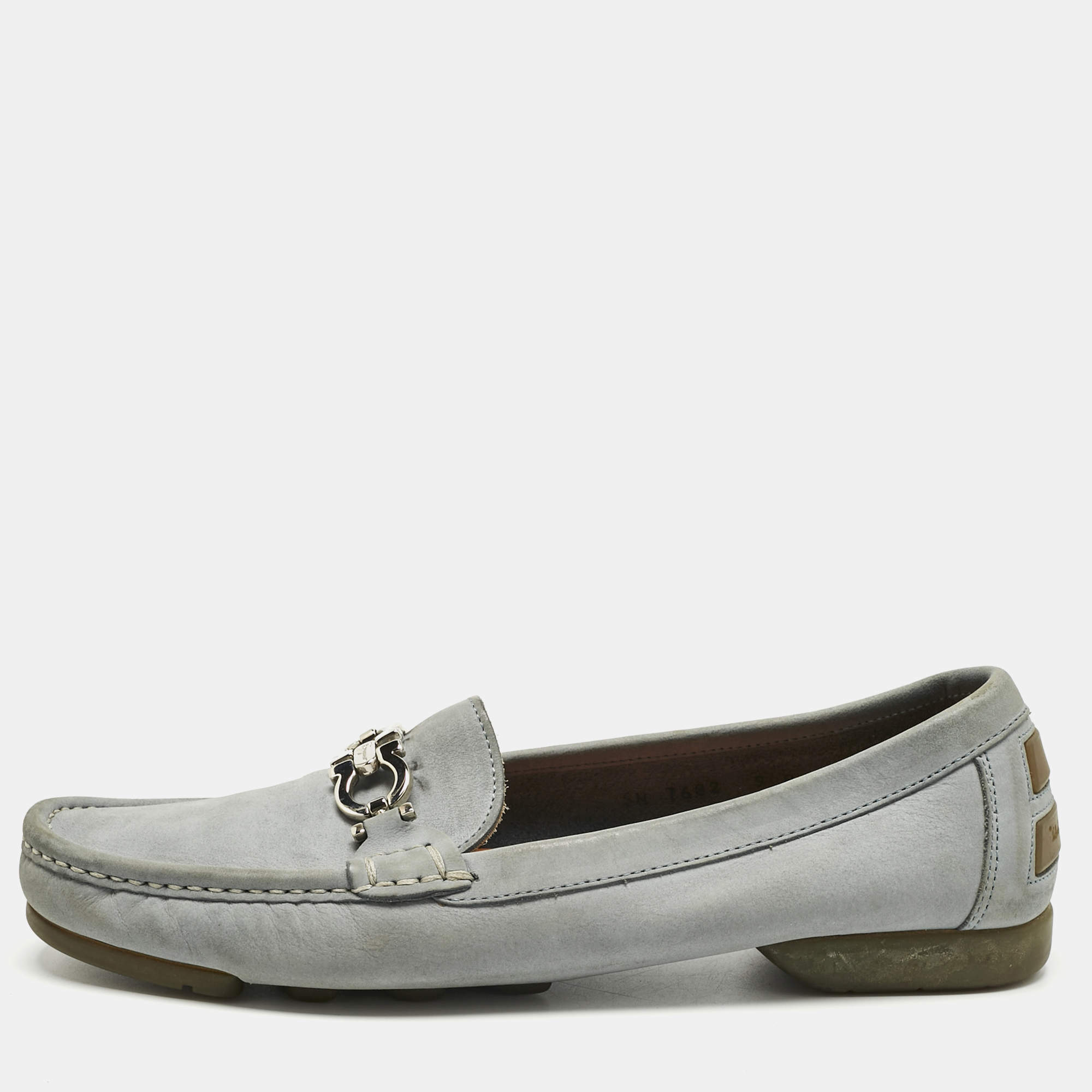 Pre Owned Salvatore Ferragamo Blue Leather Gancini Loafers Size 39.5