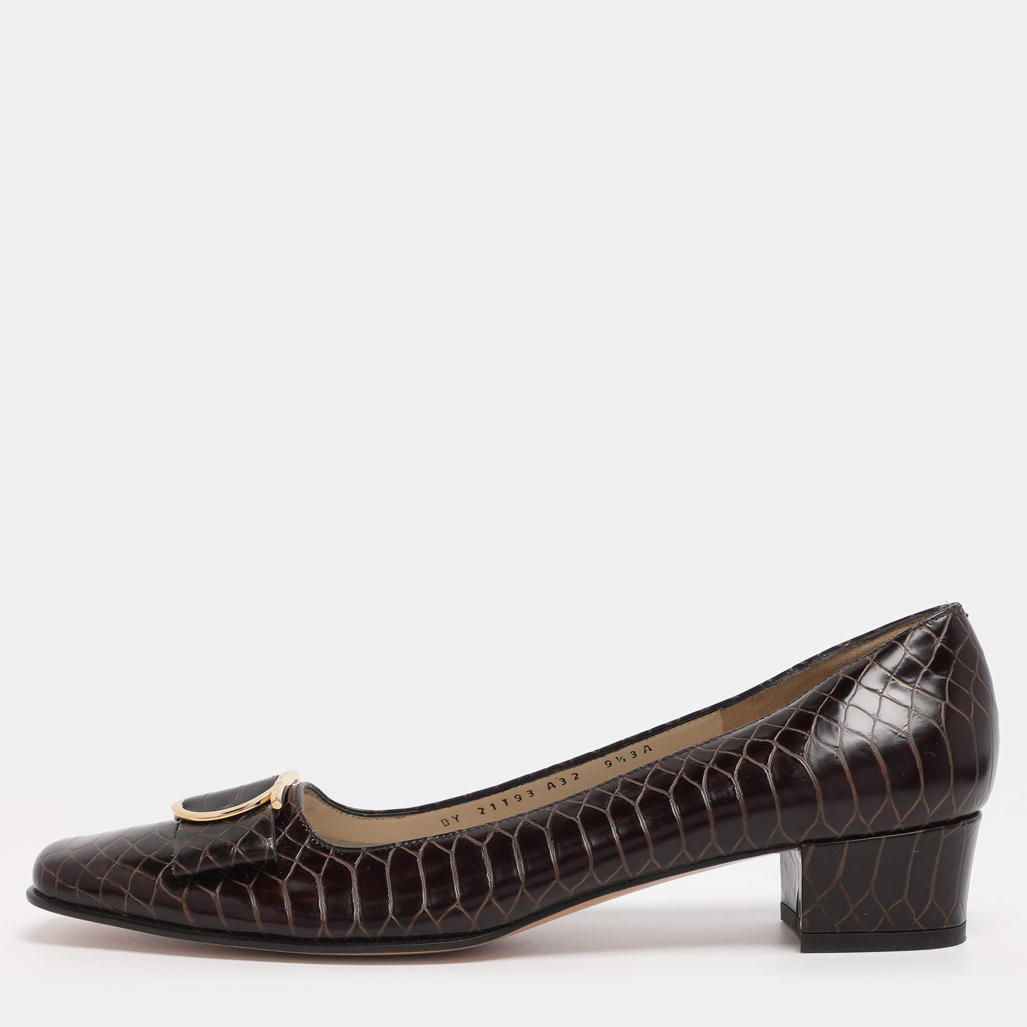 Pre Owned Salvatore Ferragamo Brown Python Embossed Leather Gancini Pumps Size 40