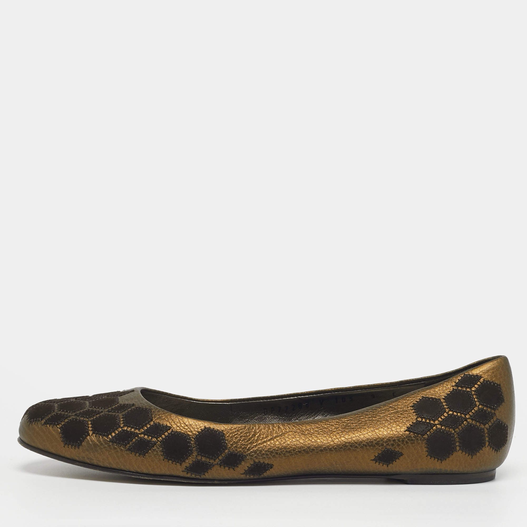مملوكة مسبقًا Salvatore Ferragamo Size 39.5 Metallic Brown Leather and Suede Ballet Flats
