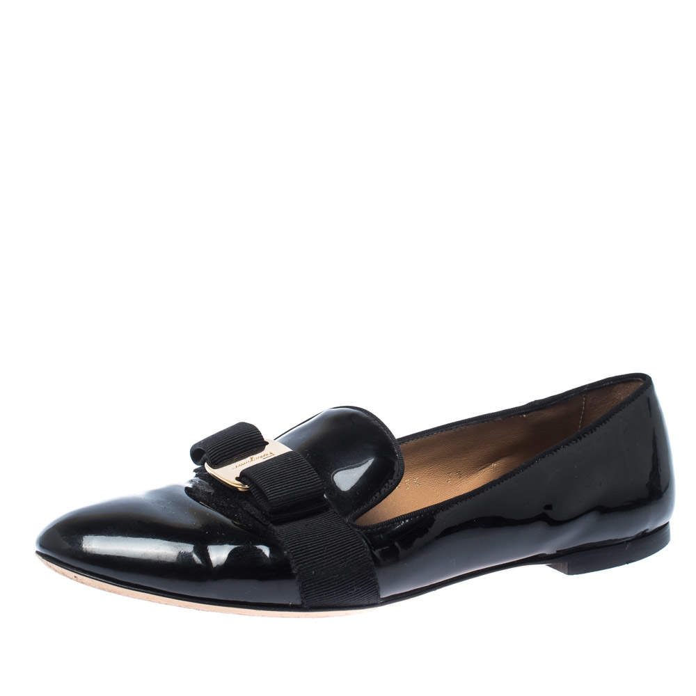 Pre Owned Salvatore Ferragamo Black Patent Leather Loafers Size 38