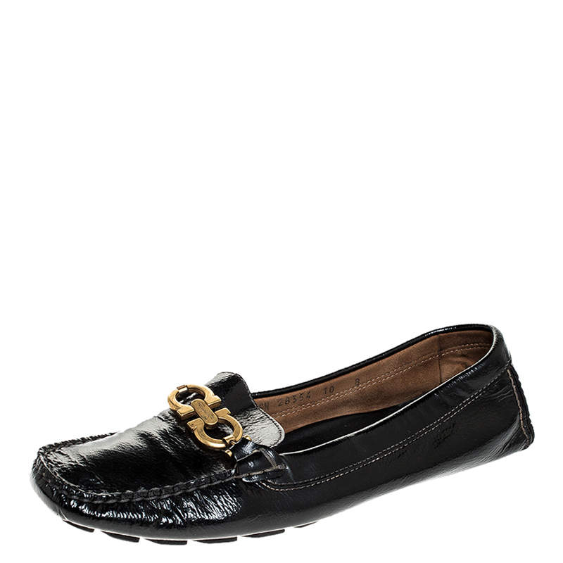 Salvatore Ferragamo Black Leather Gancio Bit Loafers Size 38.5