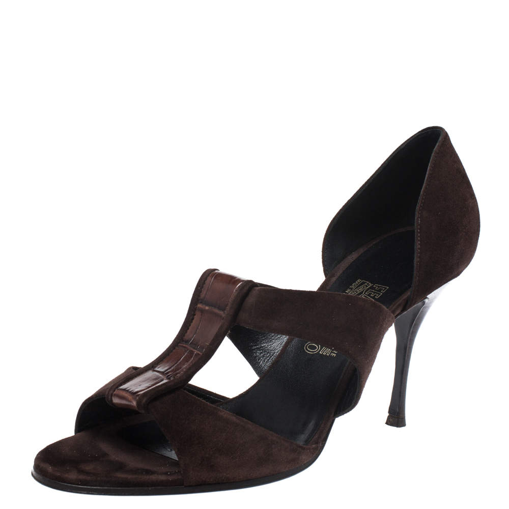 Salvatore Ferragamo Dark Brown Strap Open Toe Sandals Size 41.5