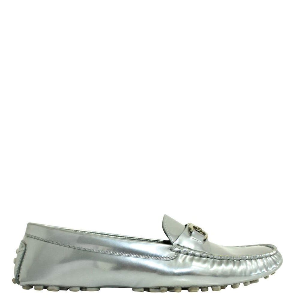 Pre Owned Salvatore Ferragamo Silver Leather   Loafers 
