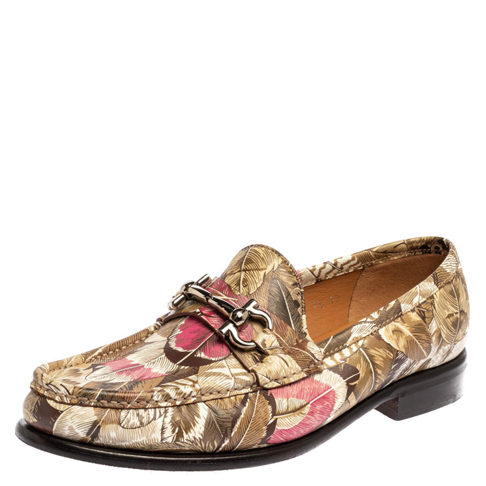 Pre Owned Salvatore Ferragamo Multicolor Flower Printed Leather Bit Slip On Loafers Size 38
