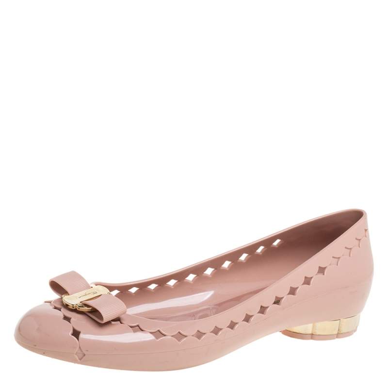 Salvatore Ferragamo Beige Jelly Bow Ballet Flats Size 38.5