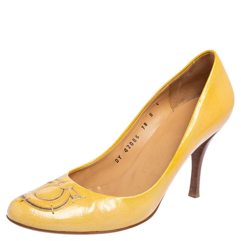 Salvatore Ferragamo Yellow Patent Leather Pumps Size 38.5
