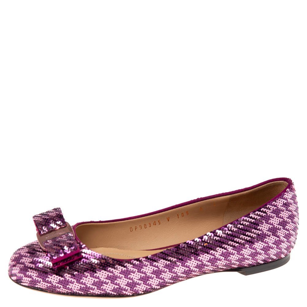 Salvatore Ferragamo Purple Sequins Varina Ballet Flats Size 36.5