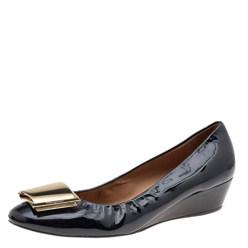 Salvatore Ferragamo Black Patent Leather Pumps Size 37.5