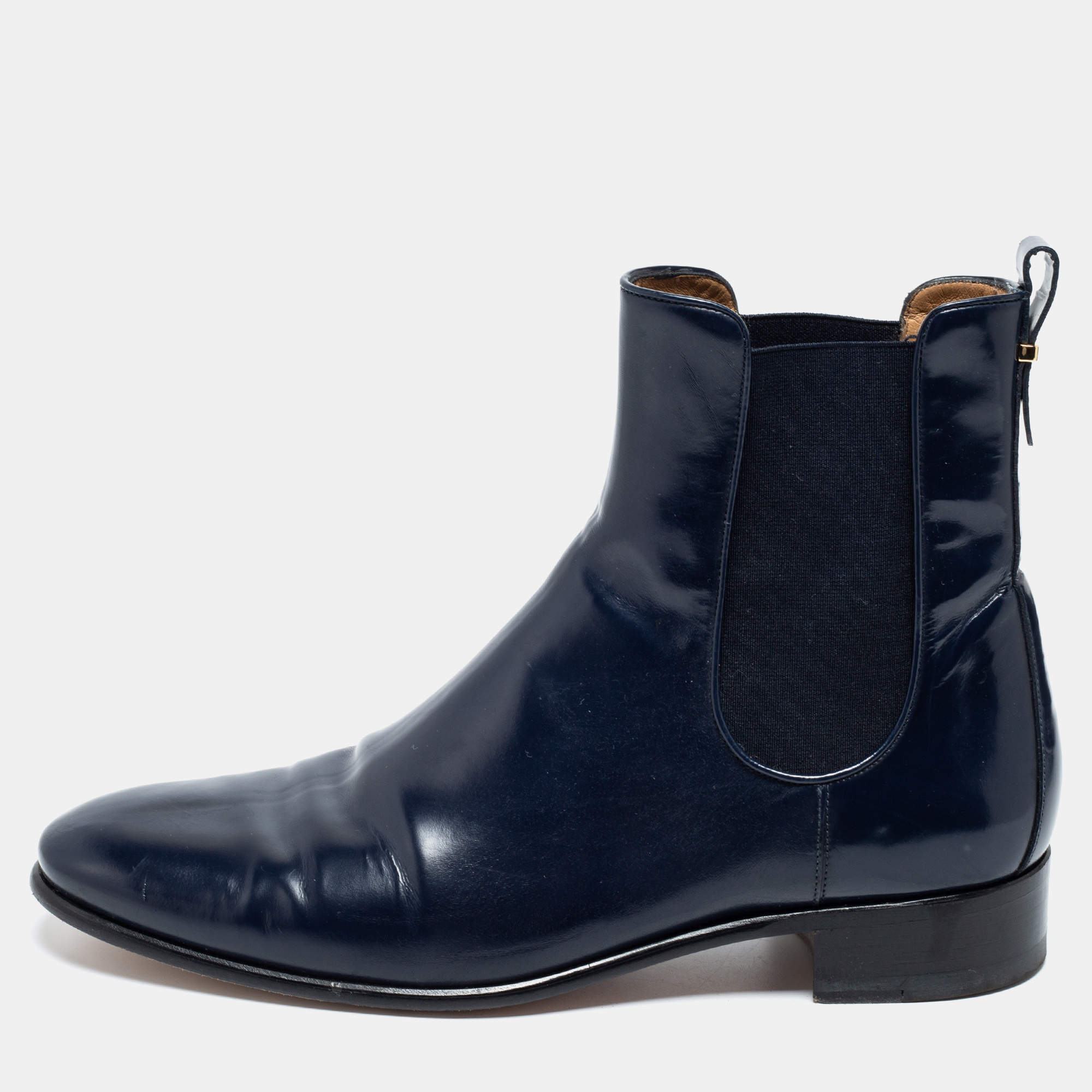 Pre Owned Salvatore Ferragamo Blue Leather Chelsea Ankle Boots Size 41.5